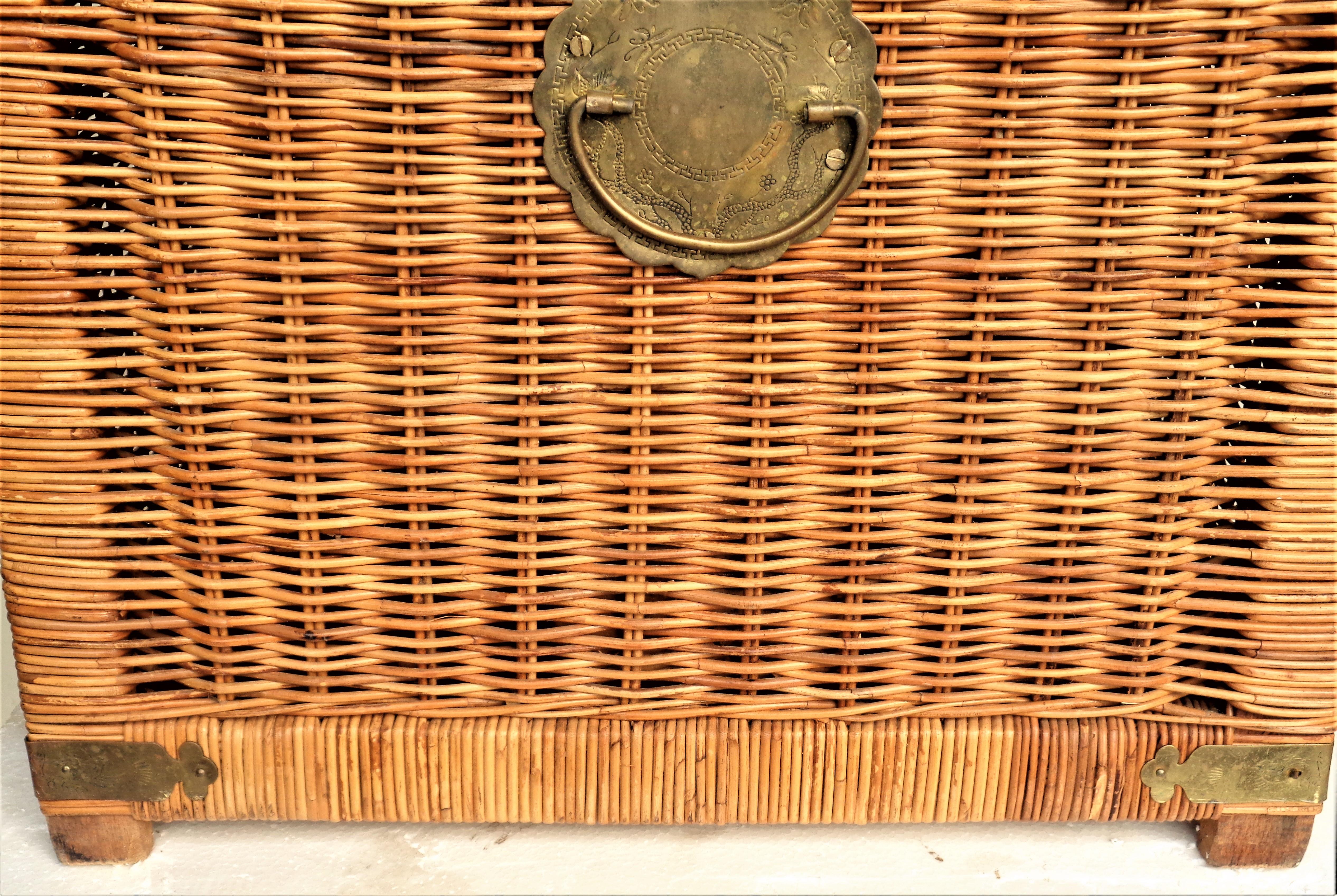 Wicker and Brass Storage Trunk, Circa 1970 2