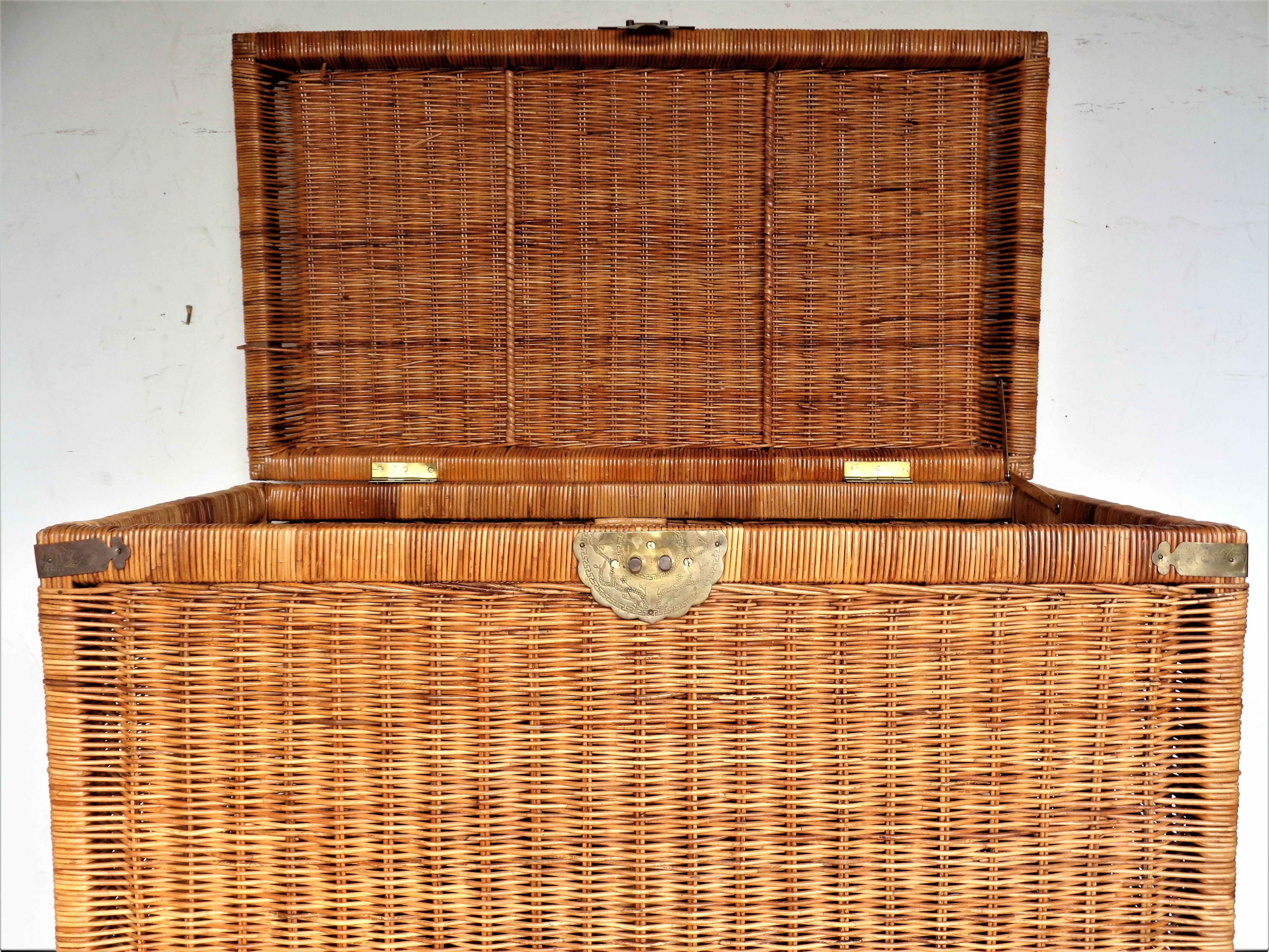  Wicker and Brass Storage Trunk, Circa 1970 12