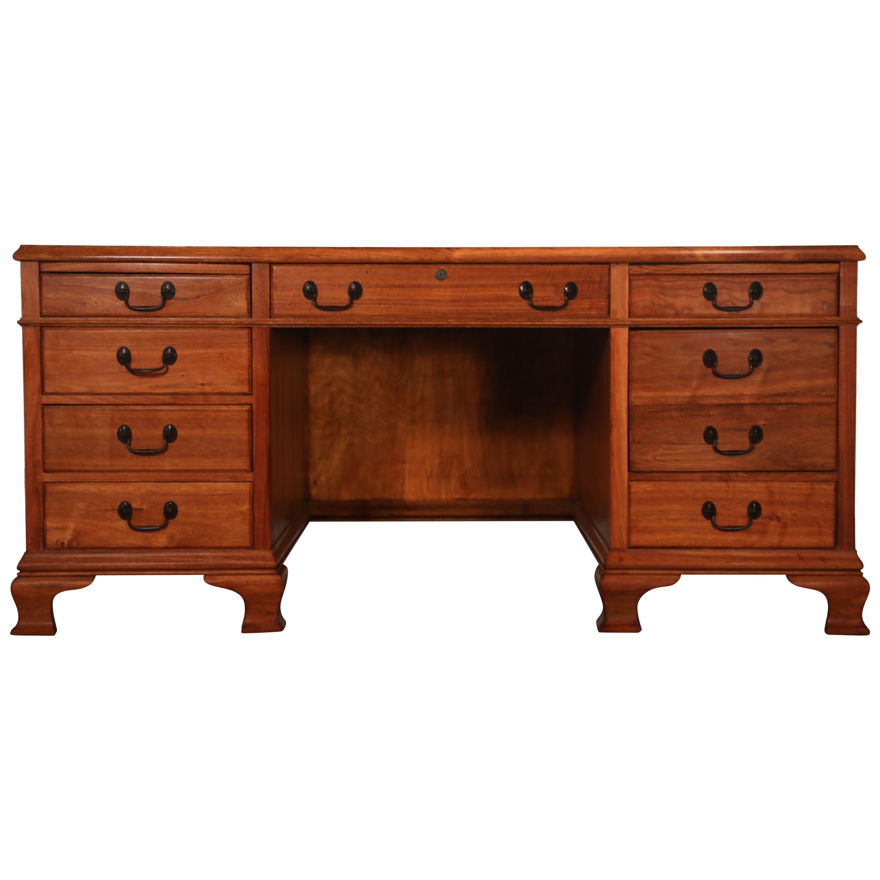 Campaign Styled Midcentury Pedestal Desk
