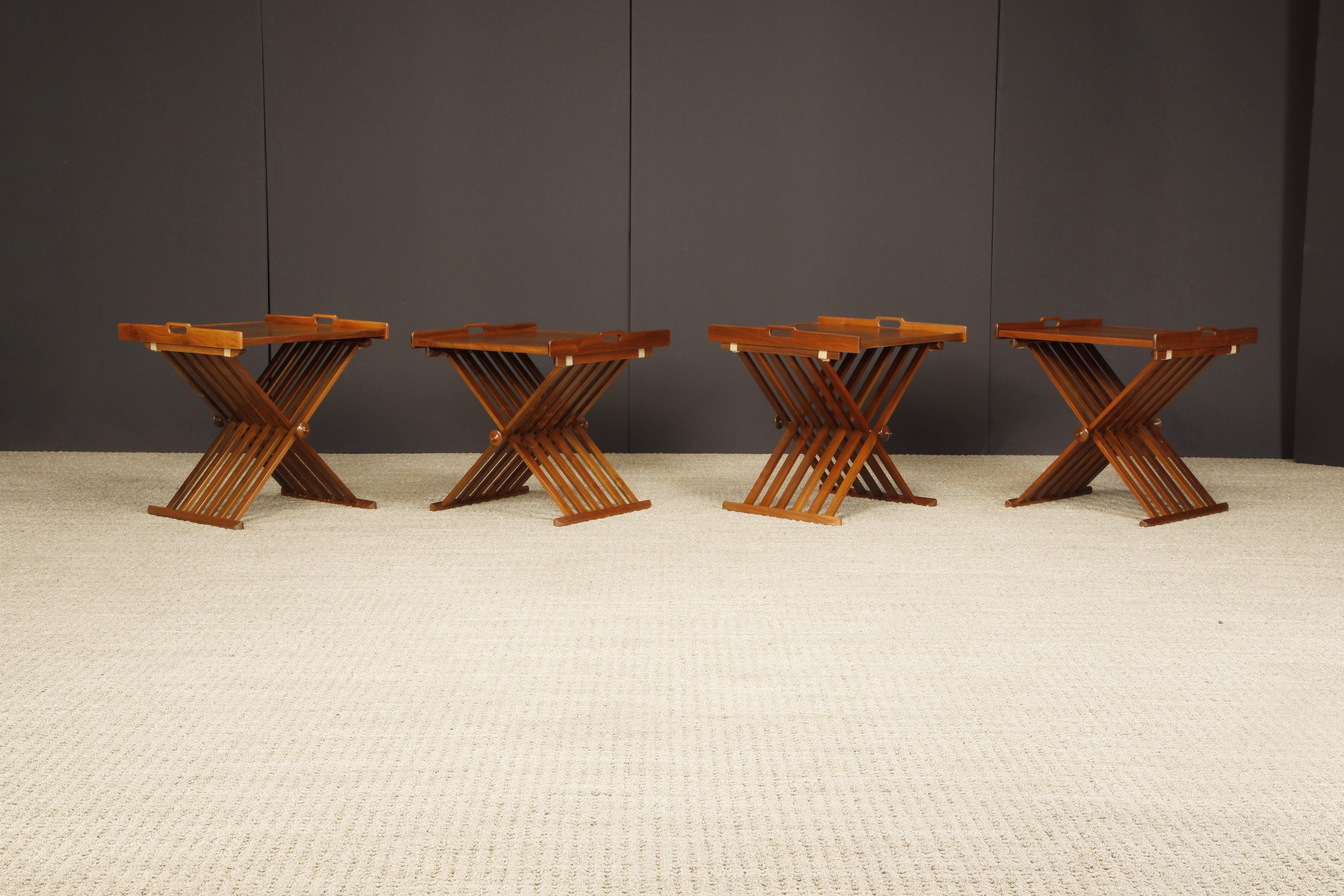 Campaign Tray Tables by Stewart MacDougall for Drexel, 1960s, Refinished, Signed For Sale 3