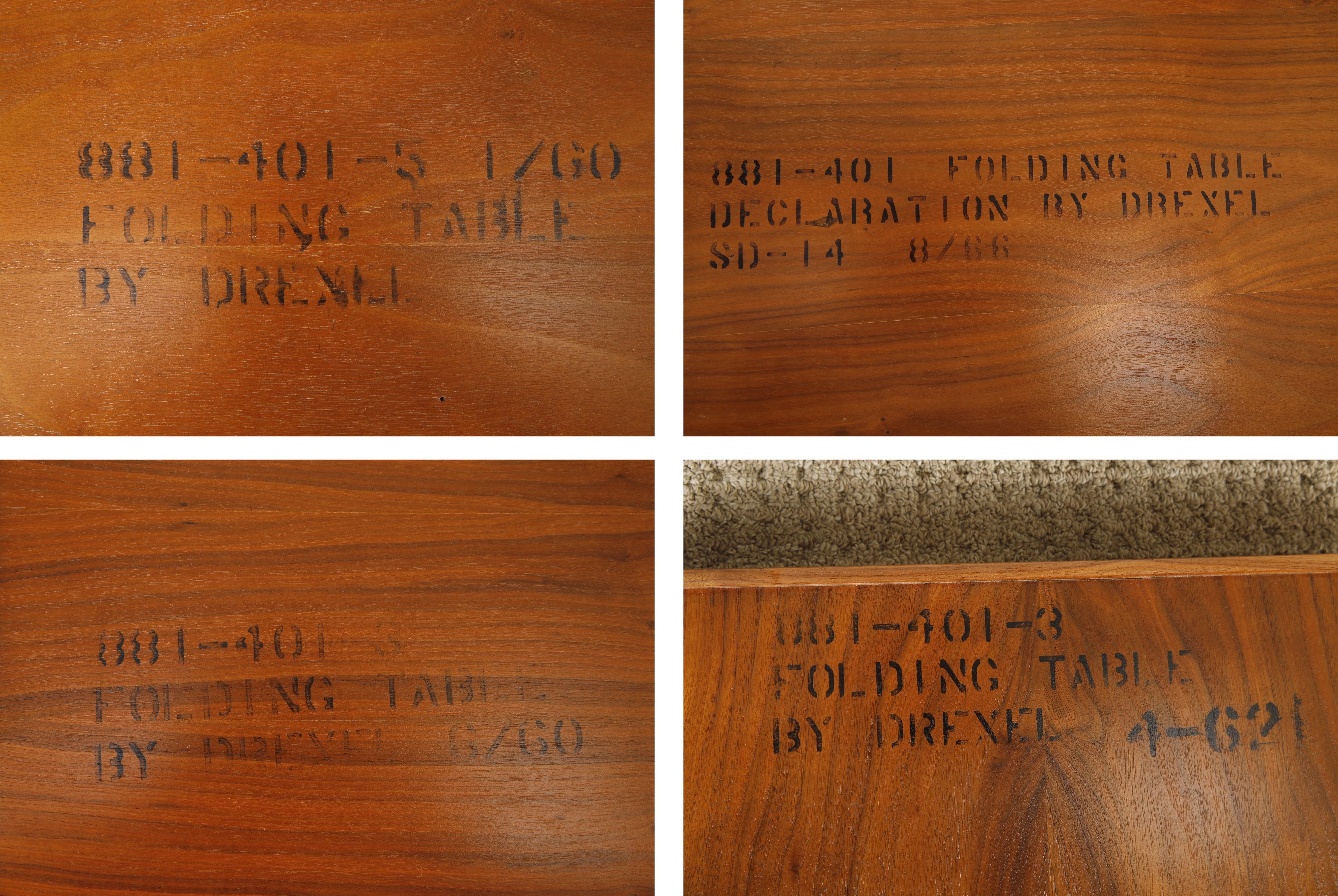 Campaign Tray Tables by Stewart MacDougall for Drexel, 1960s, Refinished, Signed For Sale 11