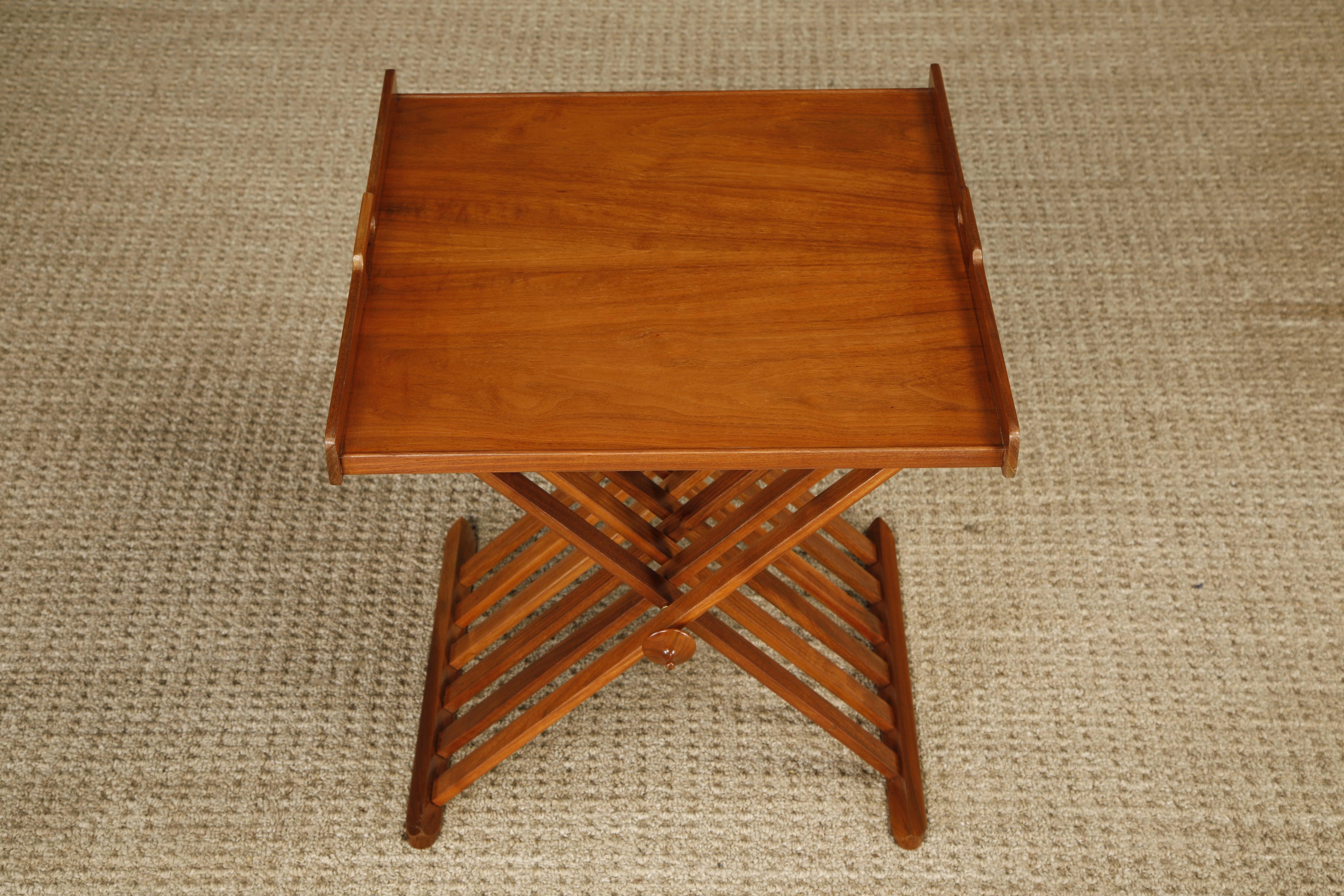 Campaign Tray Tables by Stewart MacDougall for Drexel, 1960s, Refinished, Signed In Excellent Condition For Sale In Los Angeles, CA