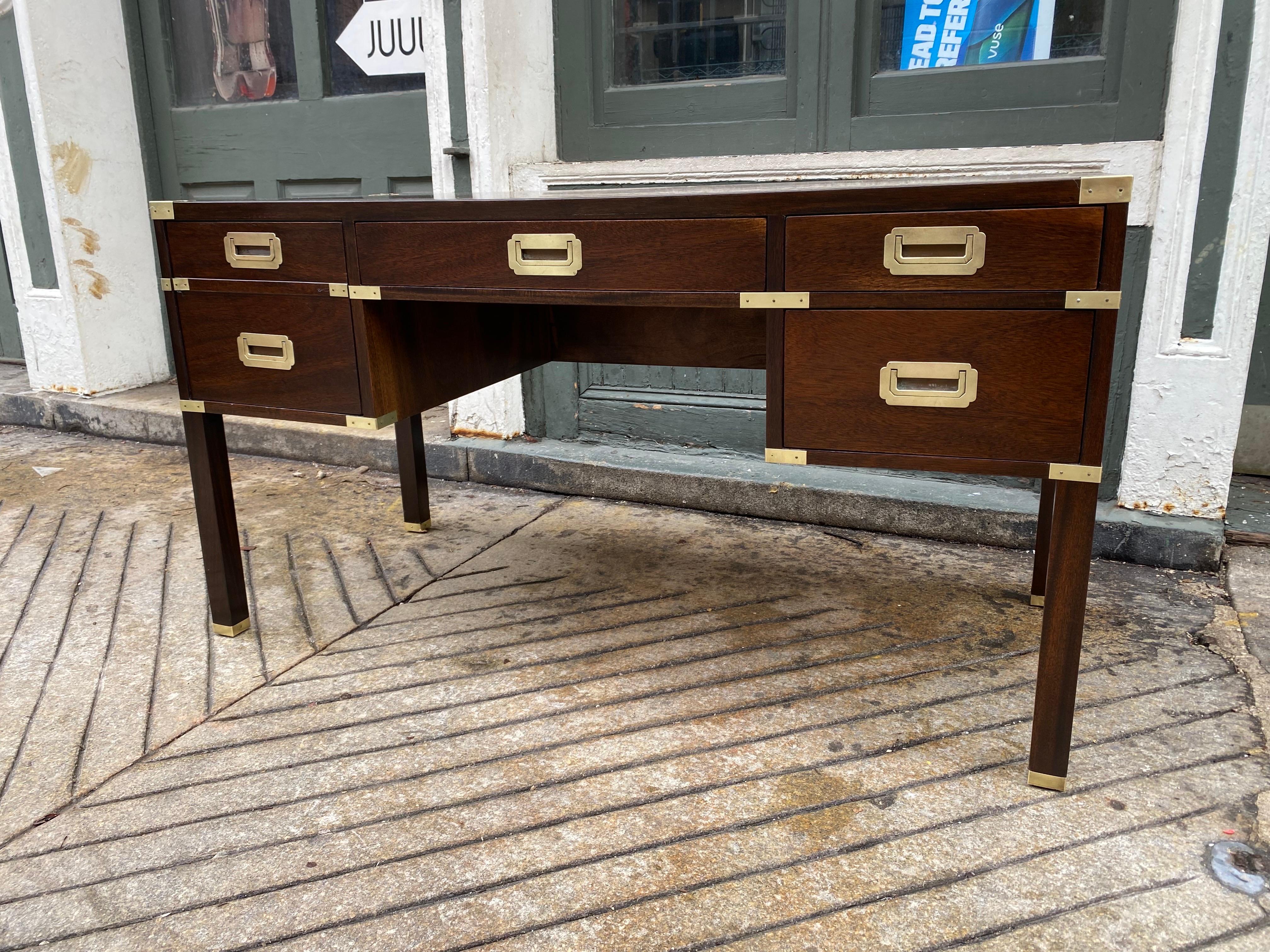 Hollywood Regency Campaign Walnut and Brass Writing Desk