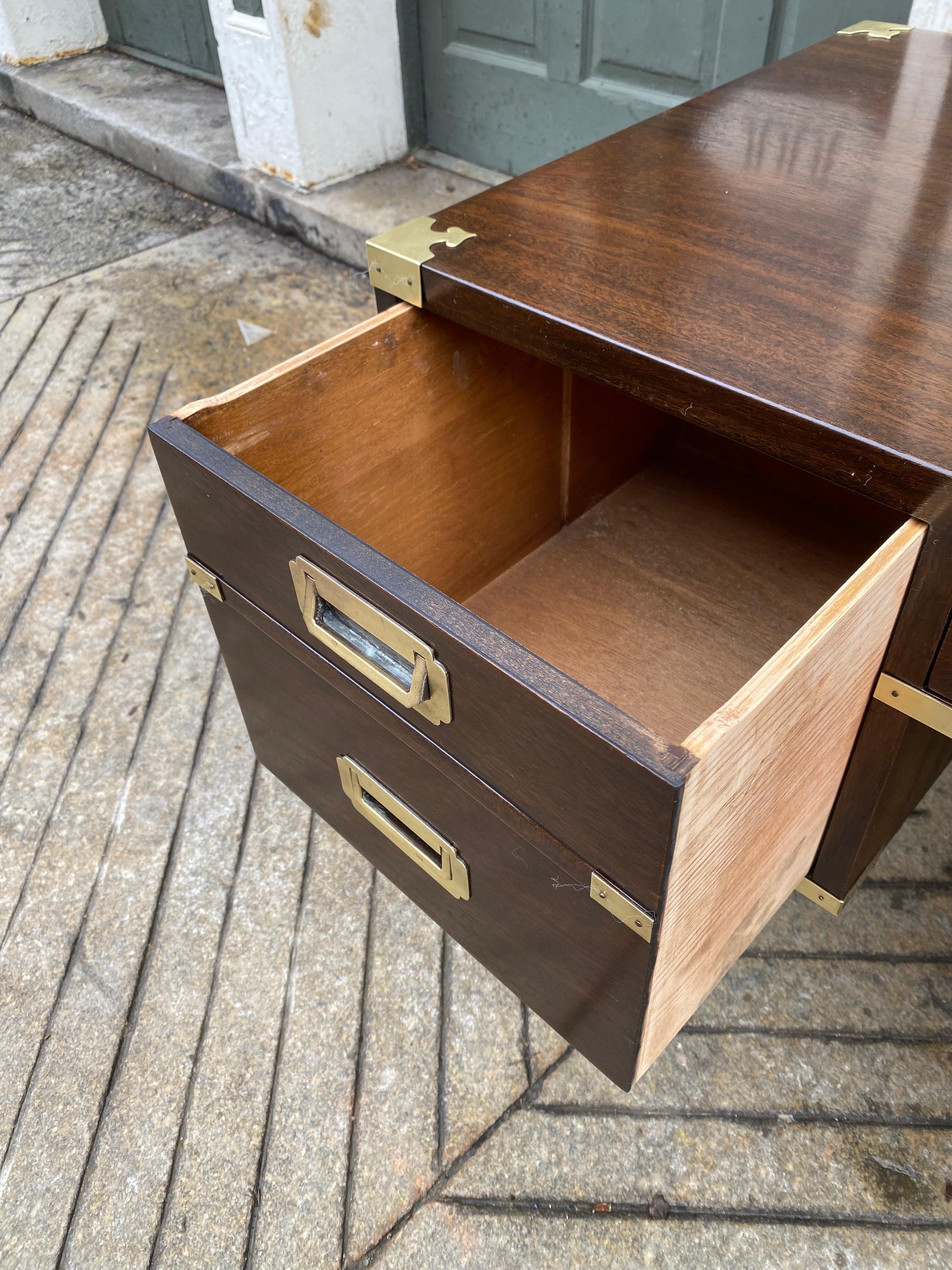 Mid-20th Century Campaign Walnut and Brass Writing Desk