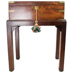 Antique Campaign Wood Travelling Lap Desk on a Later Stand, 19th Century