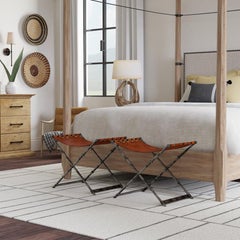 Campaign X-Frame Bench, Saddle Leather & Iron Faux Bamboo