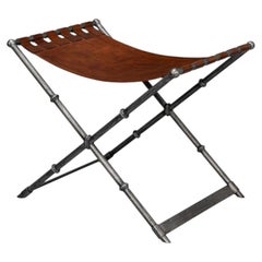 Campaign X-Frame Bench, Saddle Leather & Iron Faux Bamboo