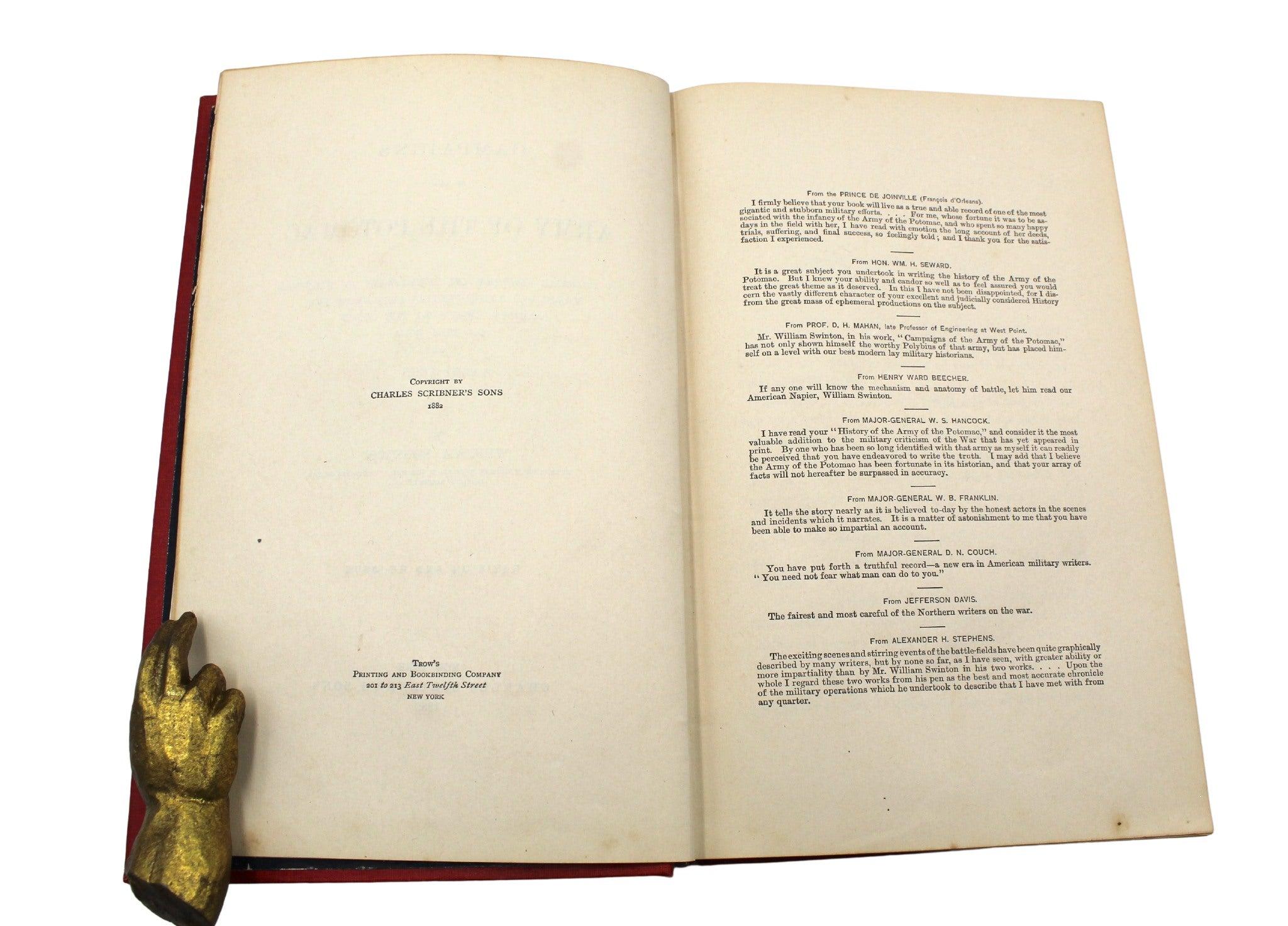 Paper Campaigns of the Army of the Potomac by William Swinton, Revised Edition, 1882 For Sale