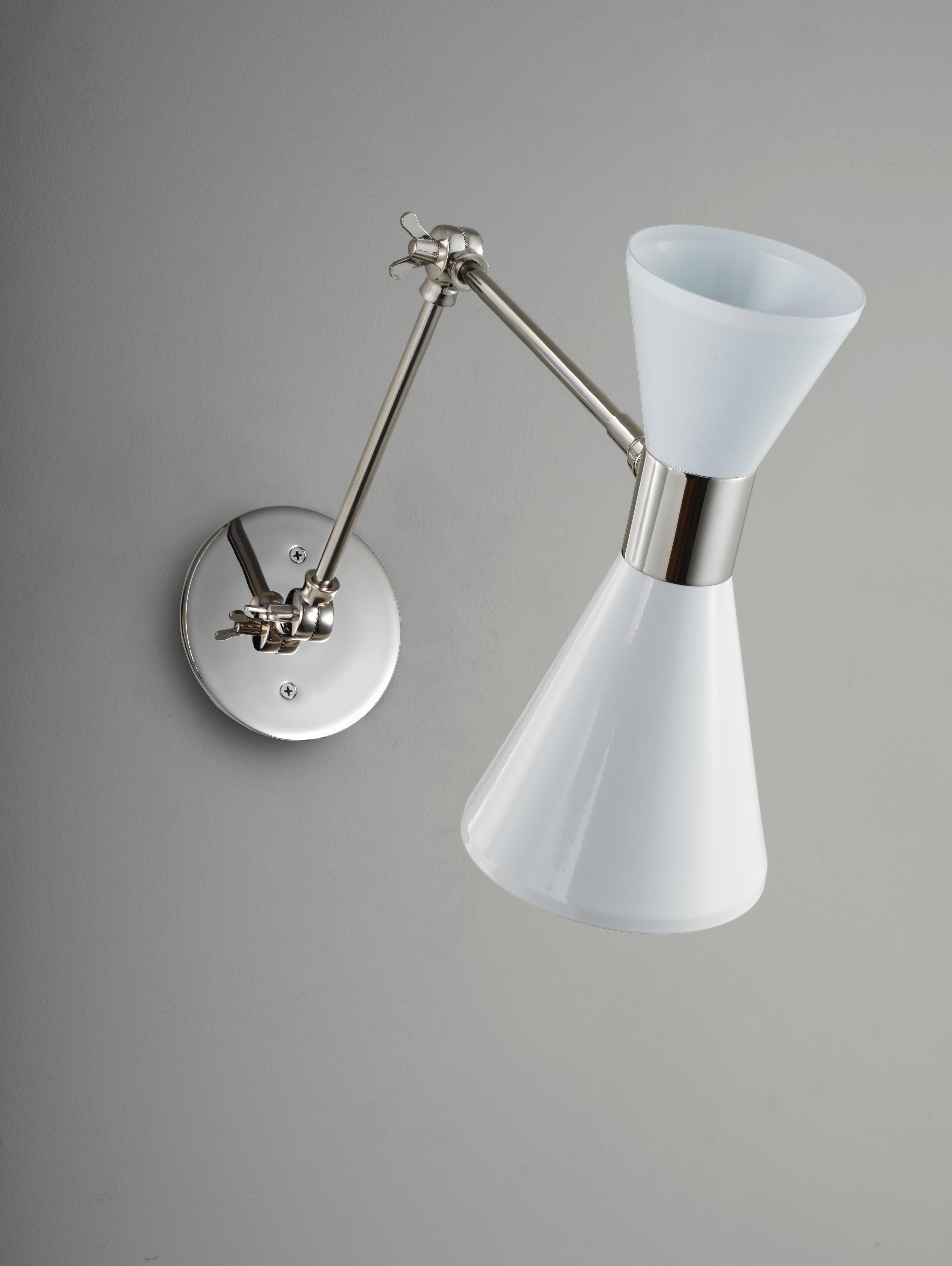 CAMPANA Articulating Wall Lamp in White and Polished Nickel, Blueprint Lighting In New Condition For Sale In New York, NY