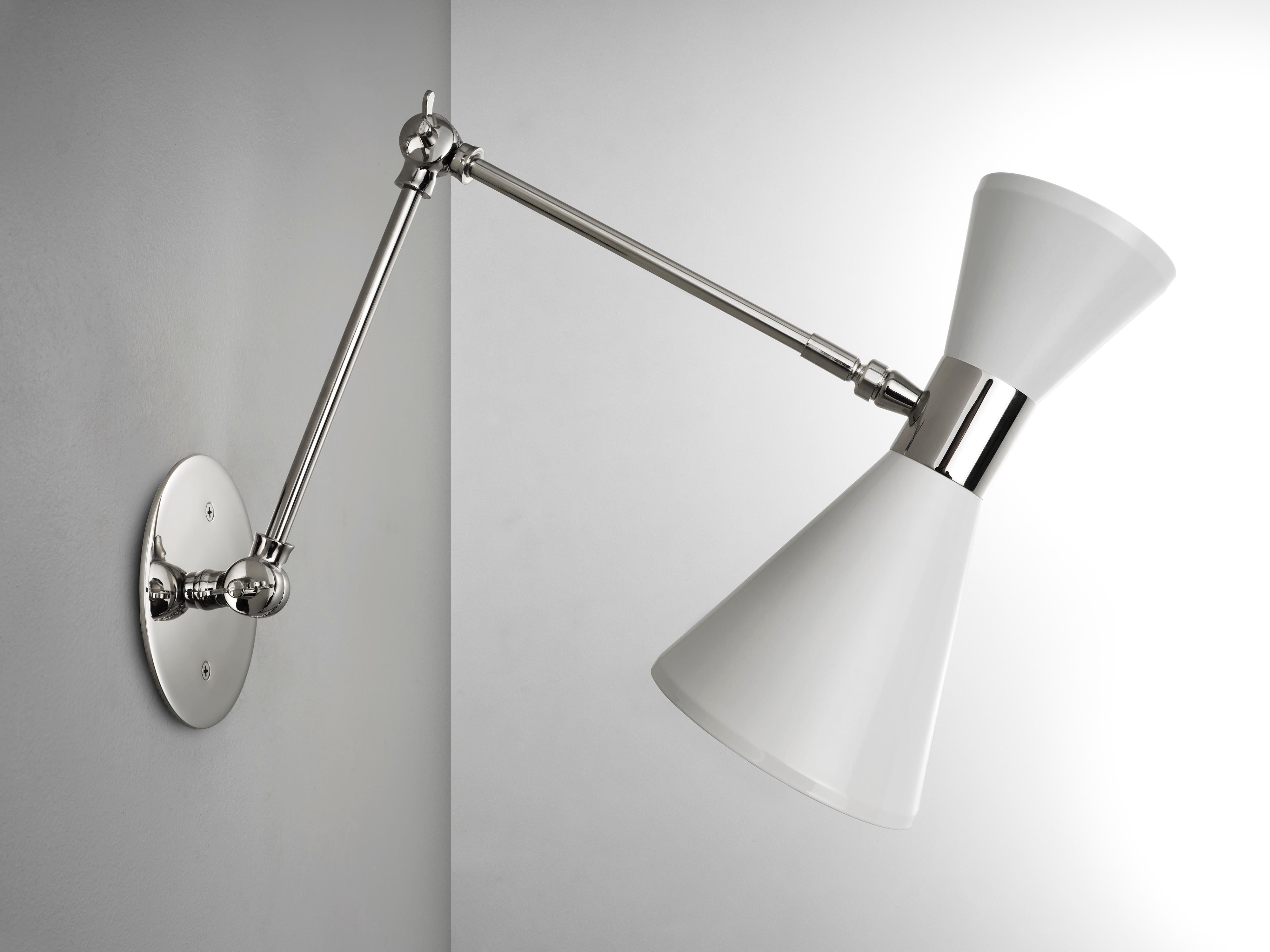Contemporary CAMPANA Articulating Wall Lamp in White and Polished Nickel, Blueprint Lighting For Sale