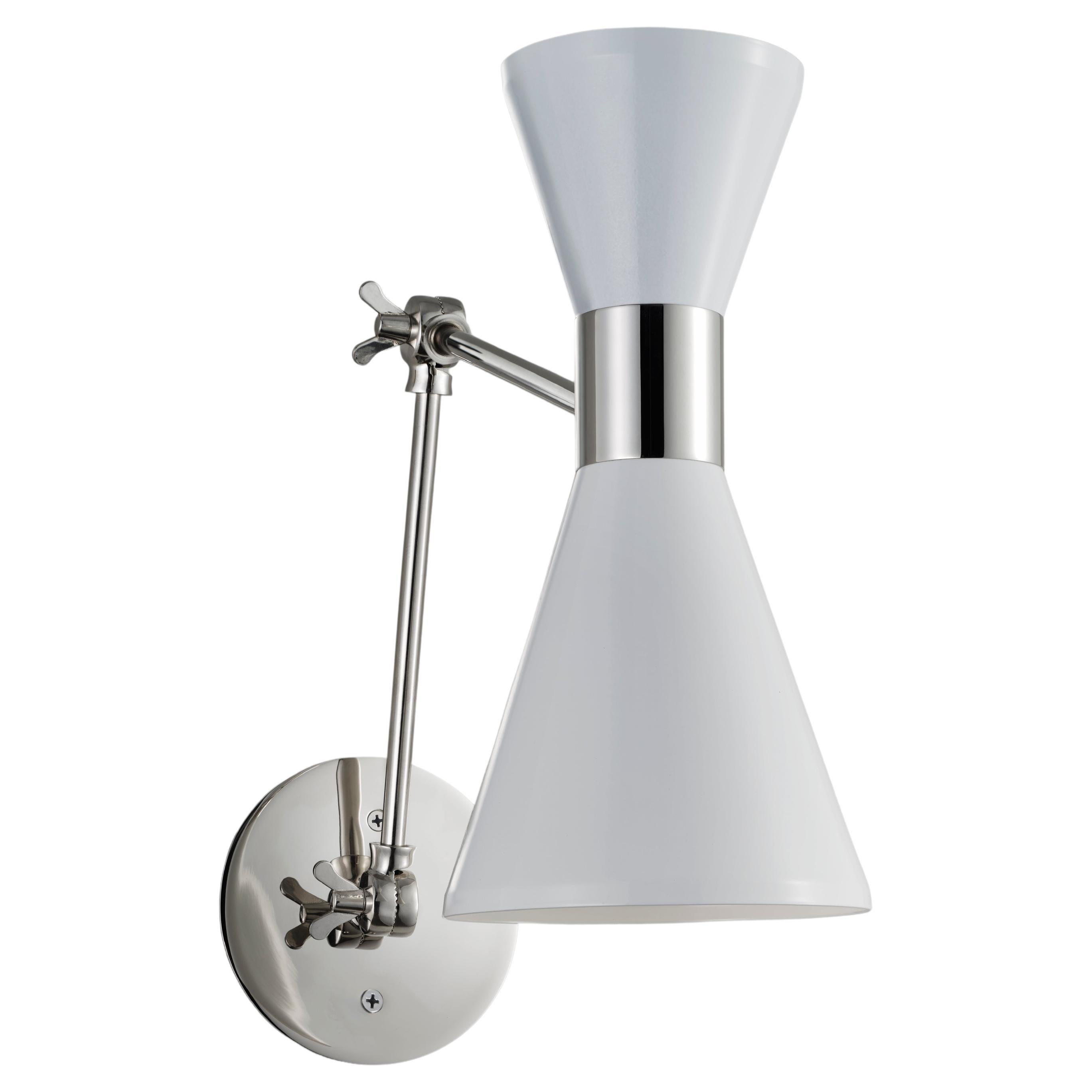 CAMPANA Articulating Wall Lamp in White and Polished Nickel, Blueprint Lighting For Sale