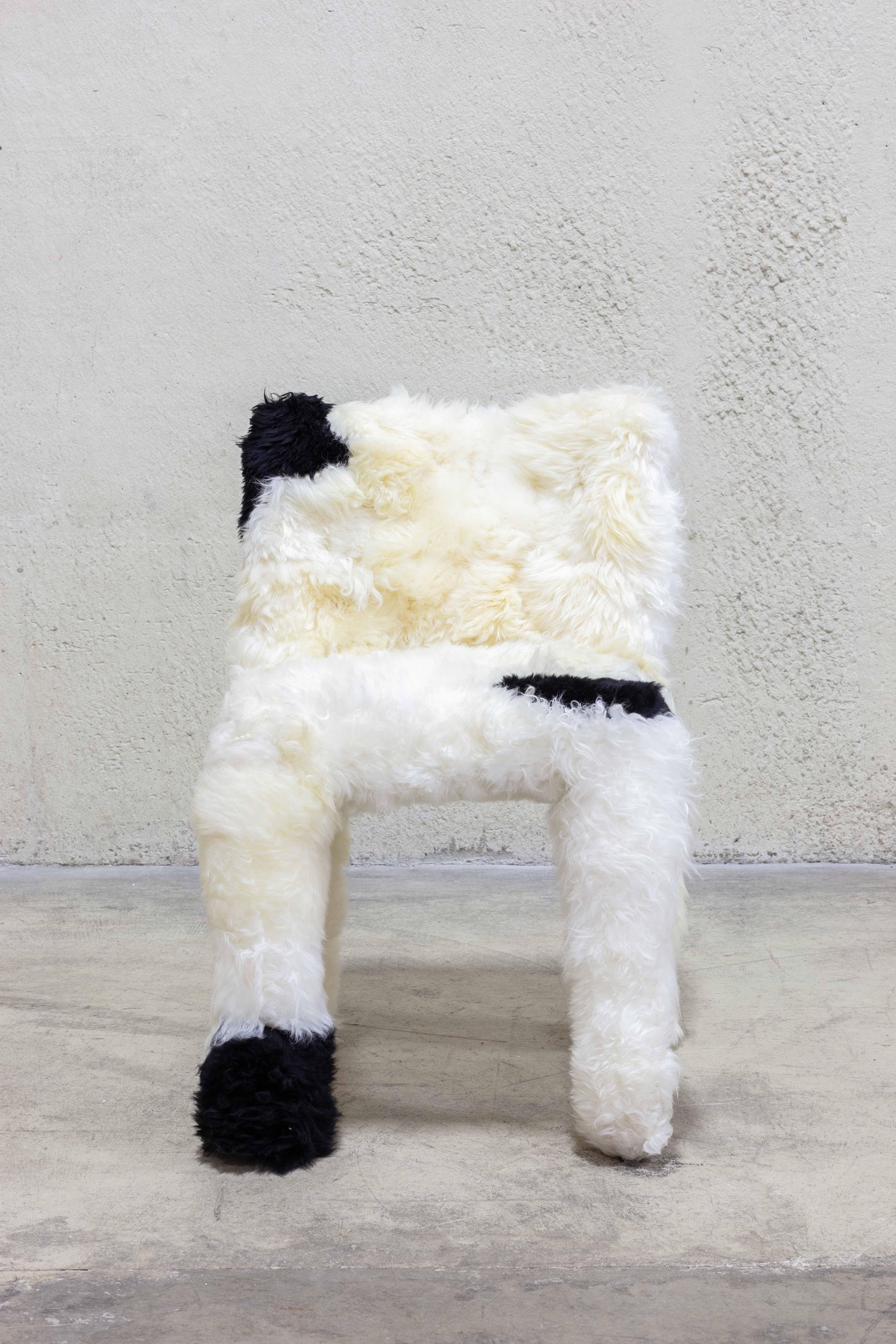 Fernando and Humberto Campana [Brazilian, b. 1961, 1953]
Chica chair, 2017
Sheep's wool over plastic chair structure
Measures: 33 x 24 x 19 inches
84 x 61 x 48 cm
Unique

The Campana Brothers, Fernando (b. 1961) and Humberto (b. 1953) were