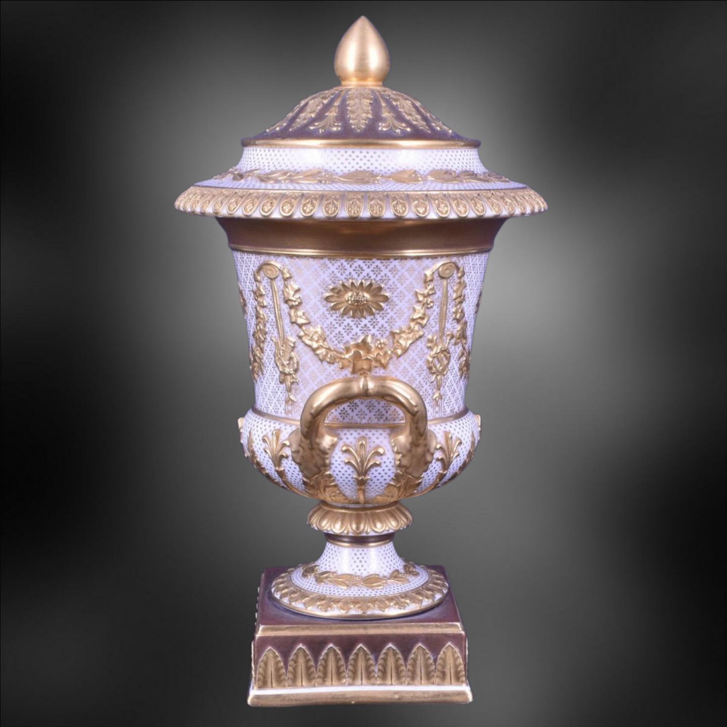 High Victorian Campana Vase in White & Gilt Victoriaware, Wedgwood circa 1880 For Sale
