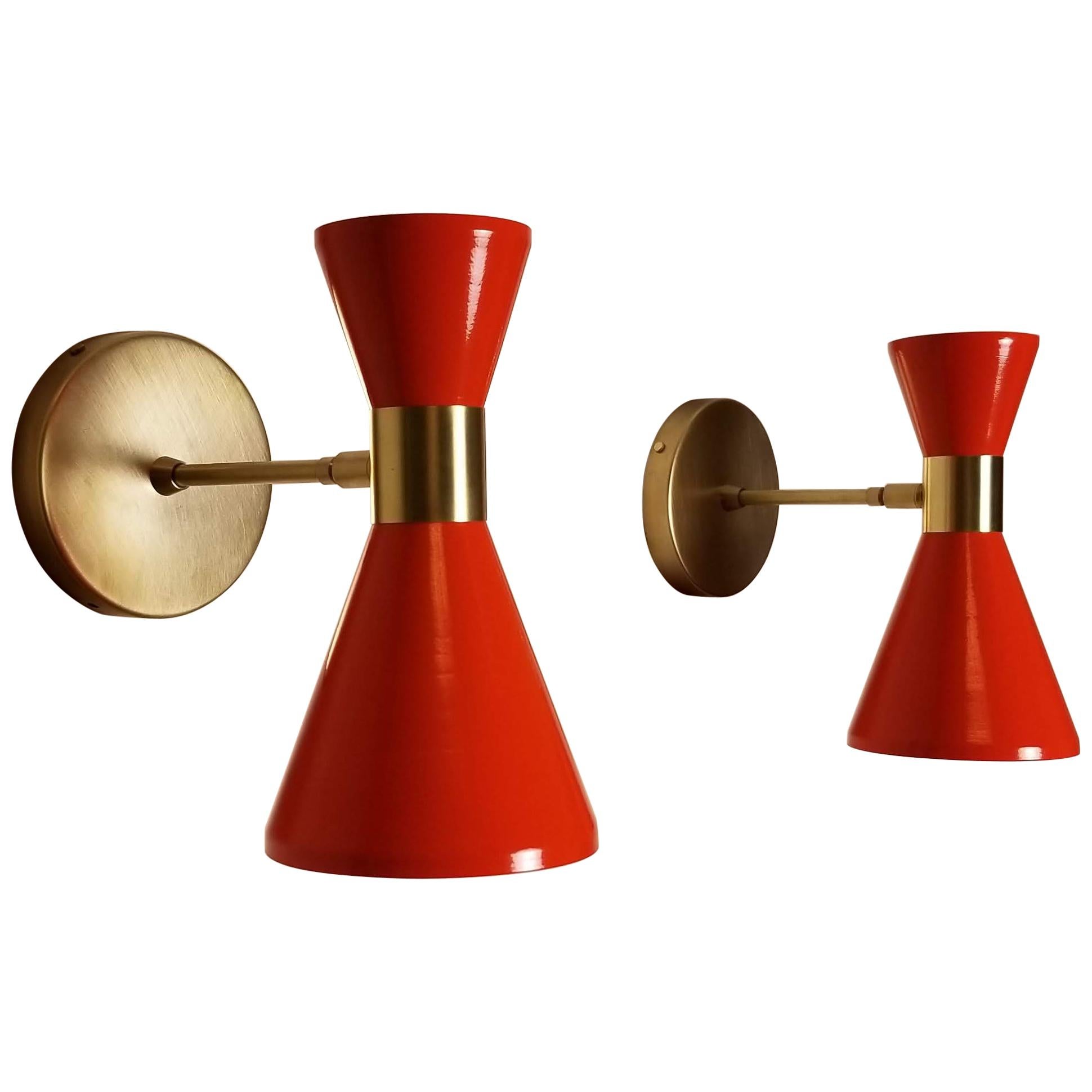 Campana Wall Sconce in Brass and Orange Enamel by Blueprint Lighting