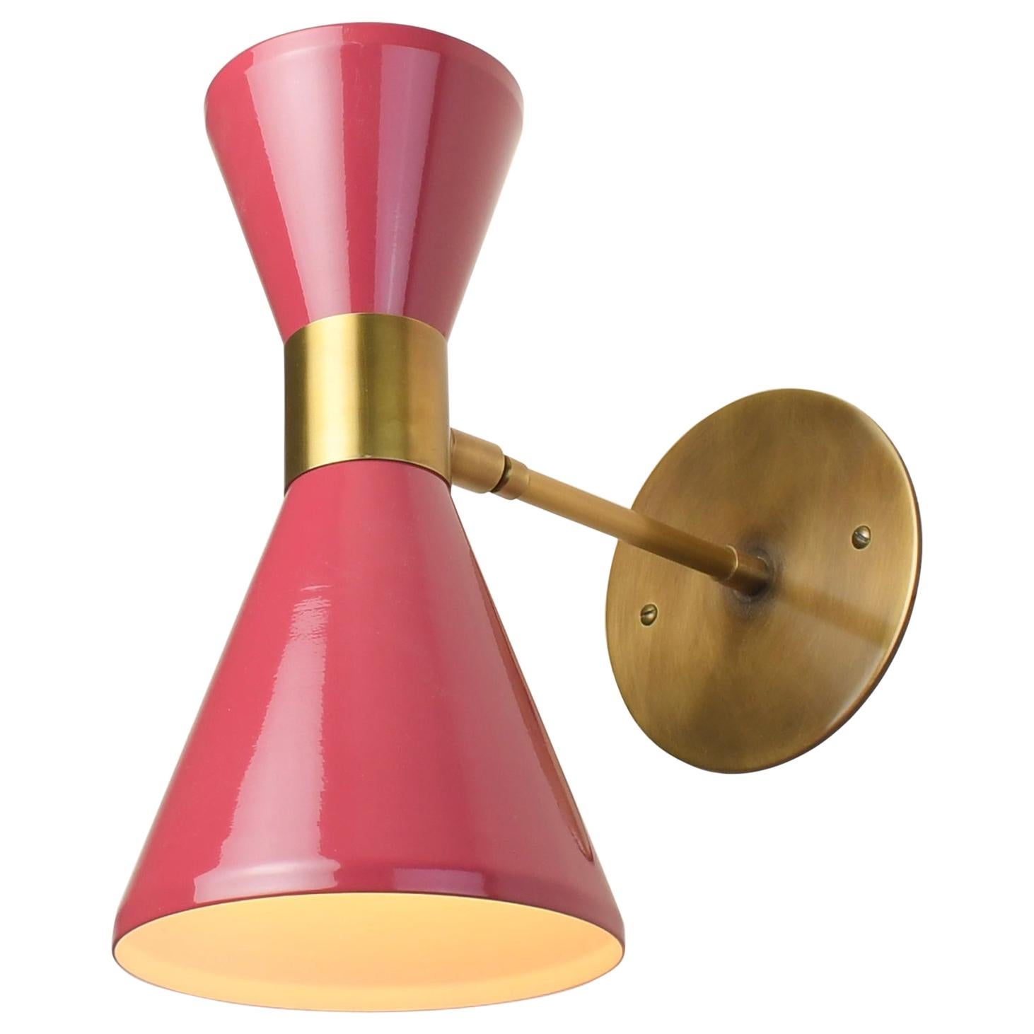 Campana Wall Sconce in Brushed Brass and Pink Enamel, Blueprint Lighting For Sale