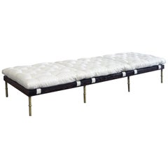 Campanha Day Bed with Tufted Linen Brass Legs Wooden Campaign Style Chaise White