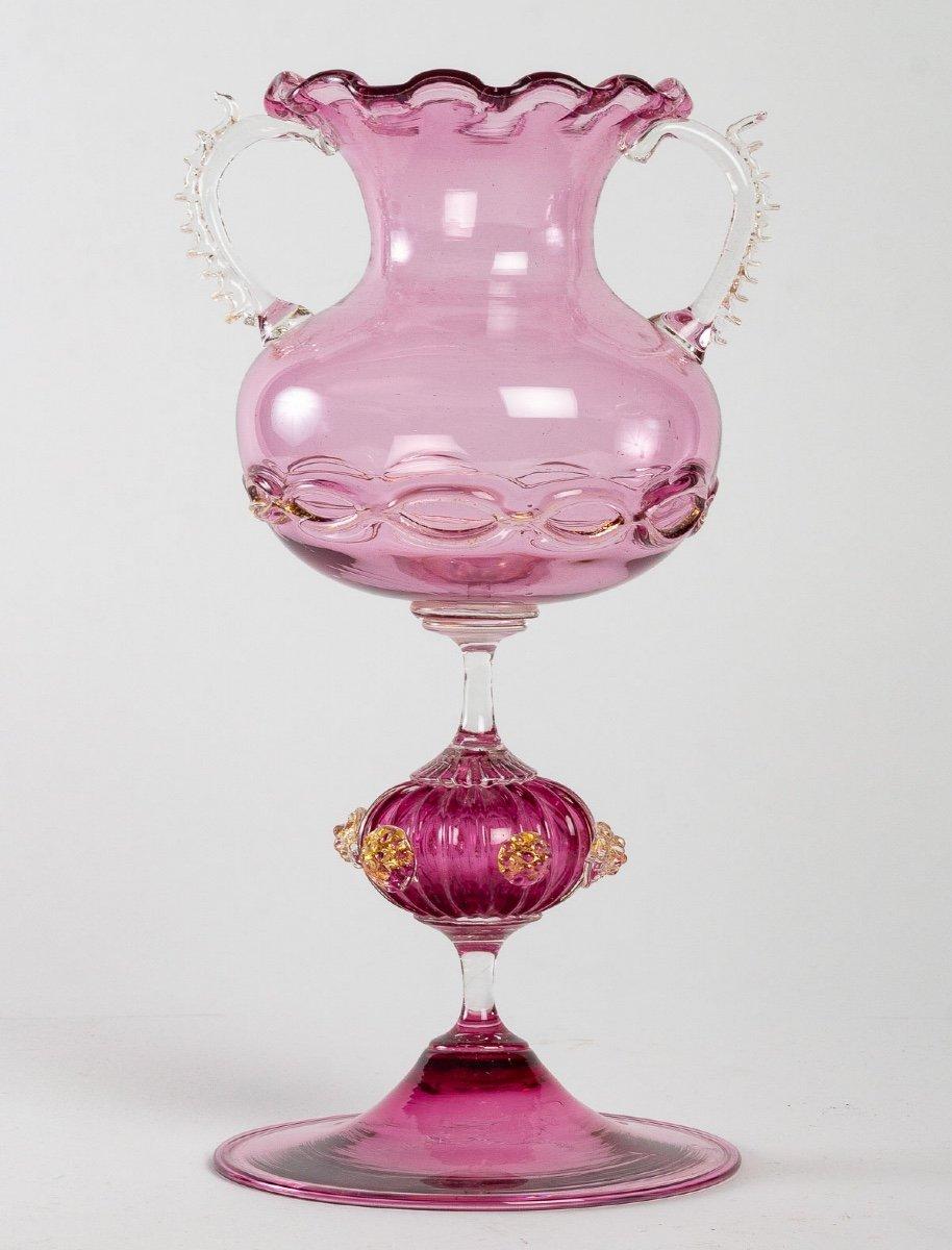 Campaniform Glass on Foot, Murano, Period: First Tiers 20th In Excellent Condition For Sale In CRÉTEIL, FR