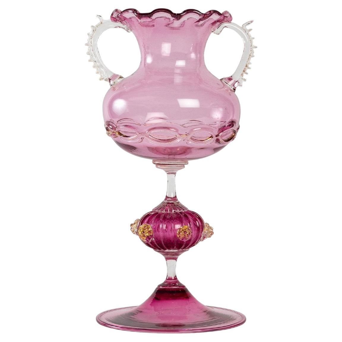 Campaniform Glass on Foot, Murano, Period: First Tiers 20th For Sale