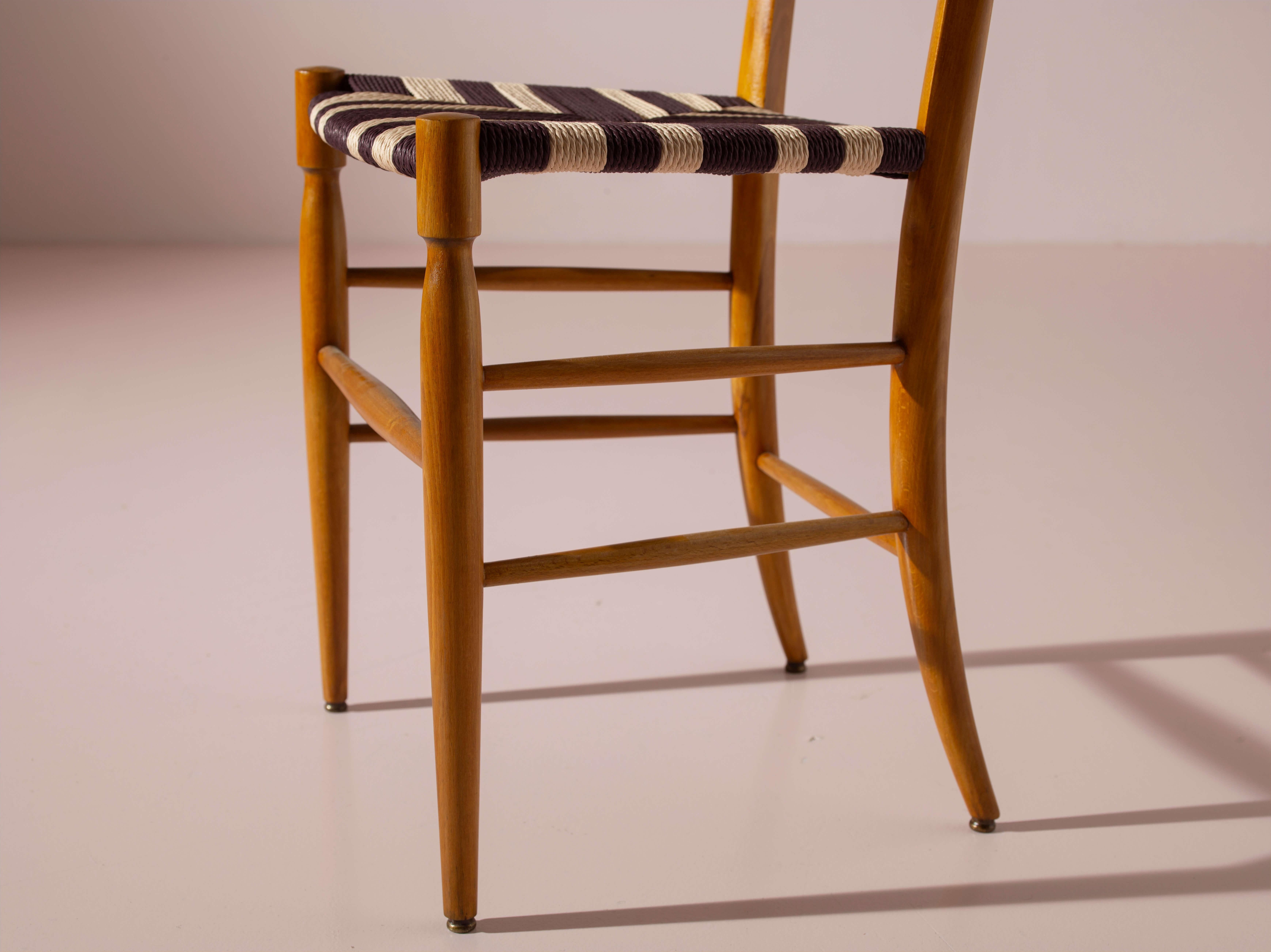 Campanino set of 8 beechwood and rope dining chairs, Chiavari, Italy, 1960s For Sale 9