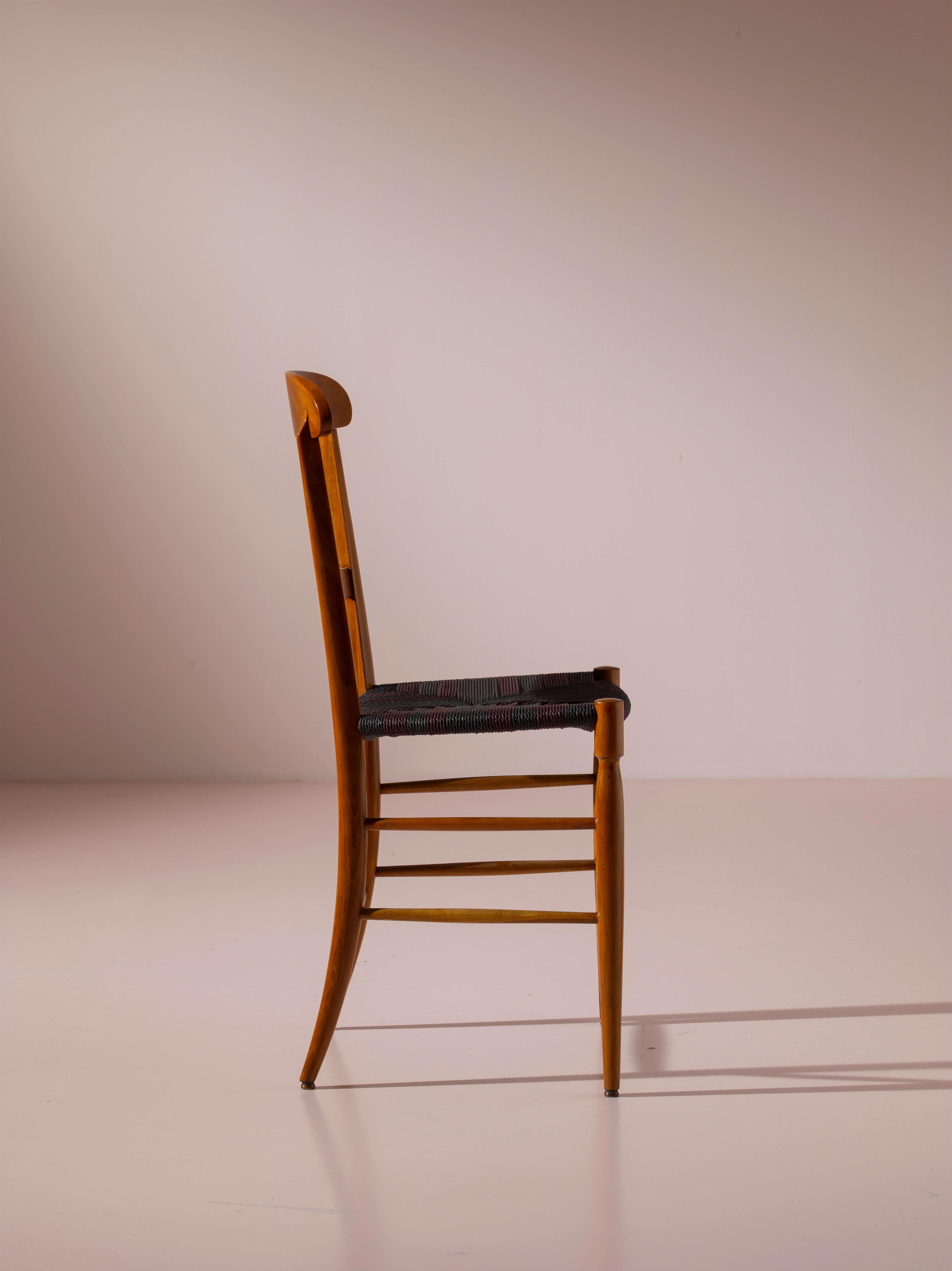 Mid-20th Century Campanino set of 8 beechwood and rope dining chairs, Chiavari, Italy, 1960s For Sale