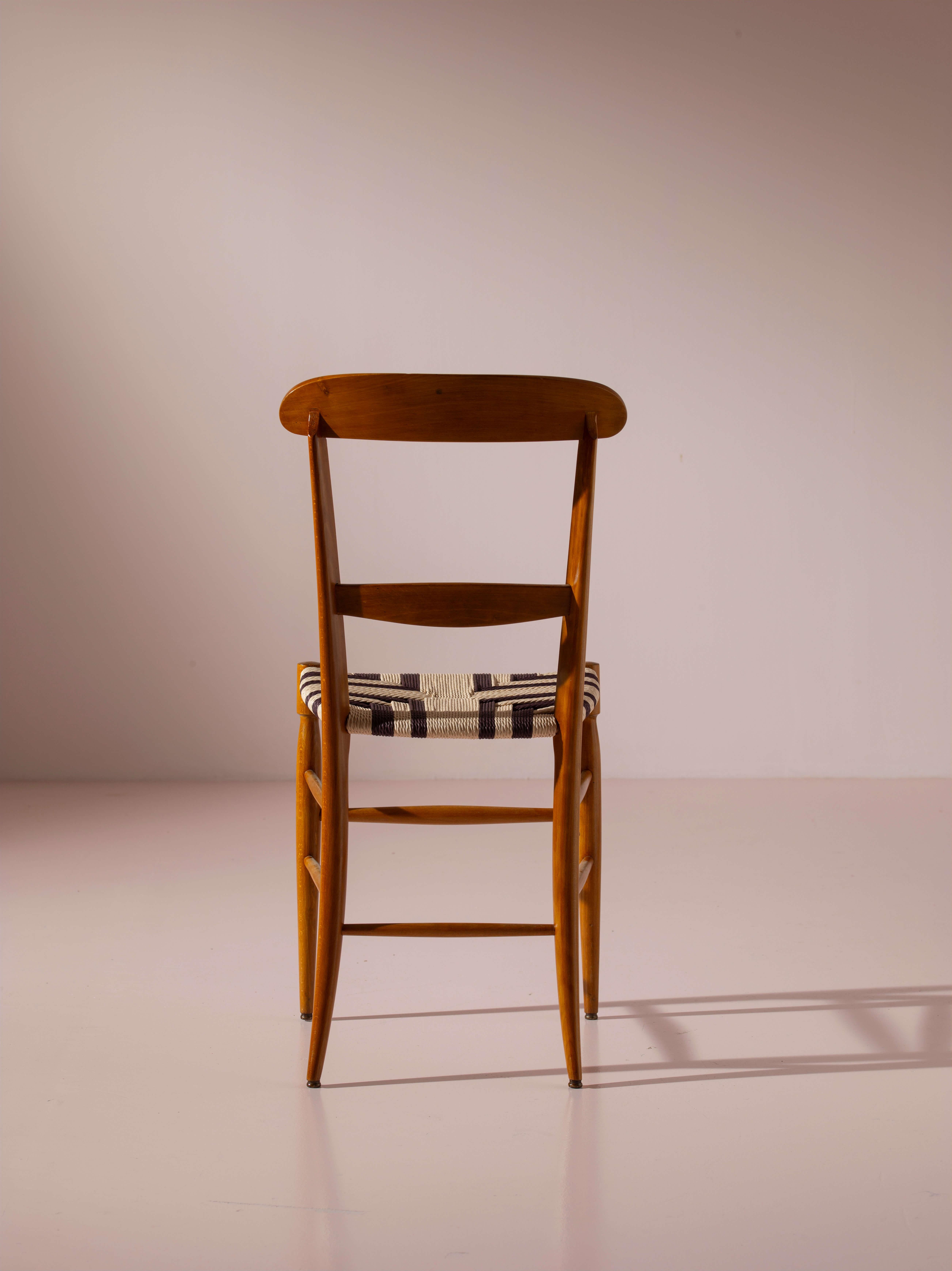 Campanino set of 8 beechwood and rope dining chairs, Chiavari, Italy, 1960s For Sale 1