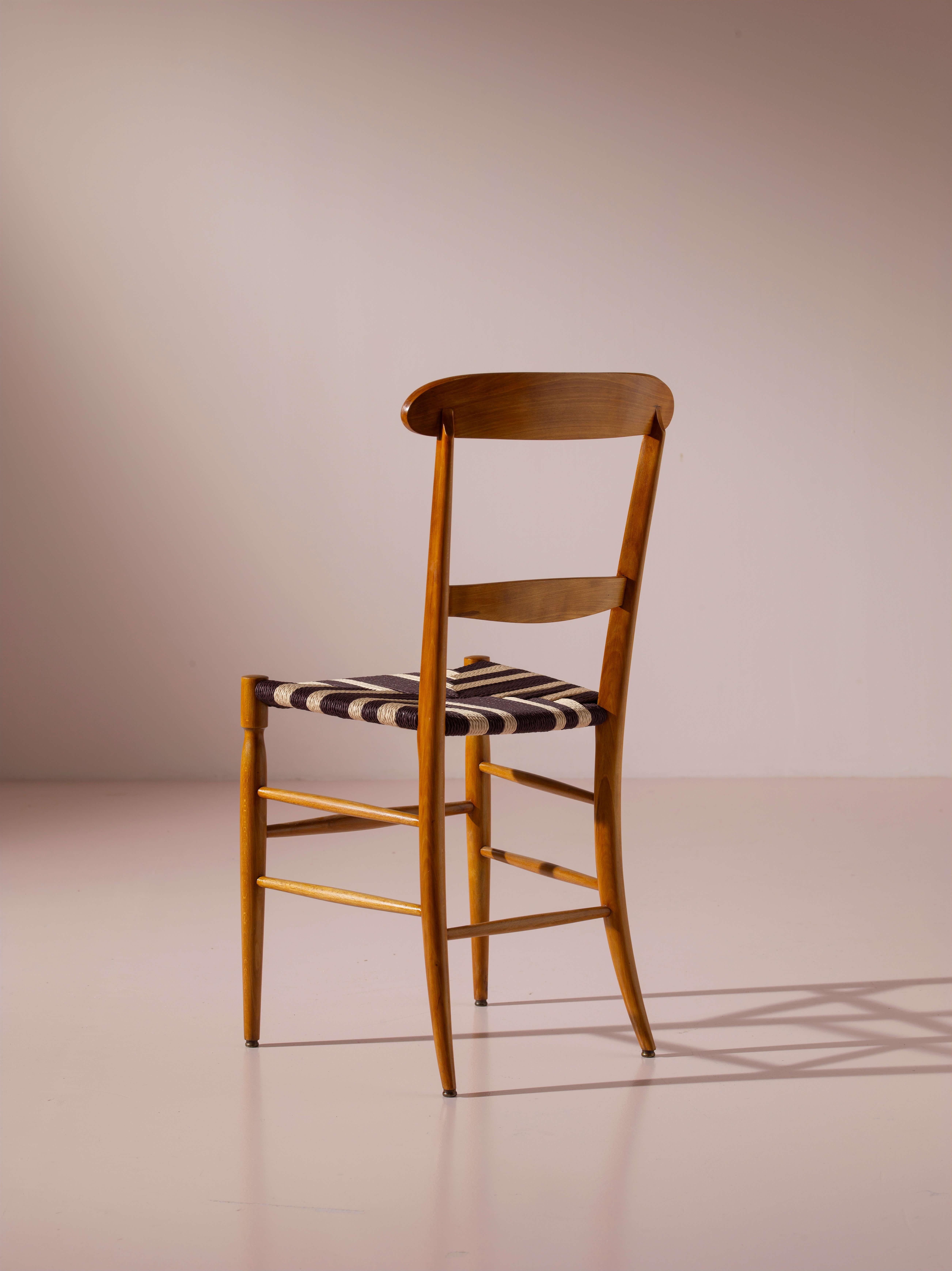 Campanino set of 8 beechwood and rope dining chairs, Chiavari, Italy, 1960s For Sale 2