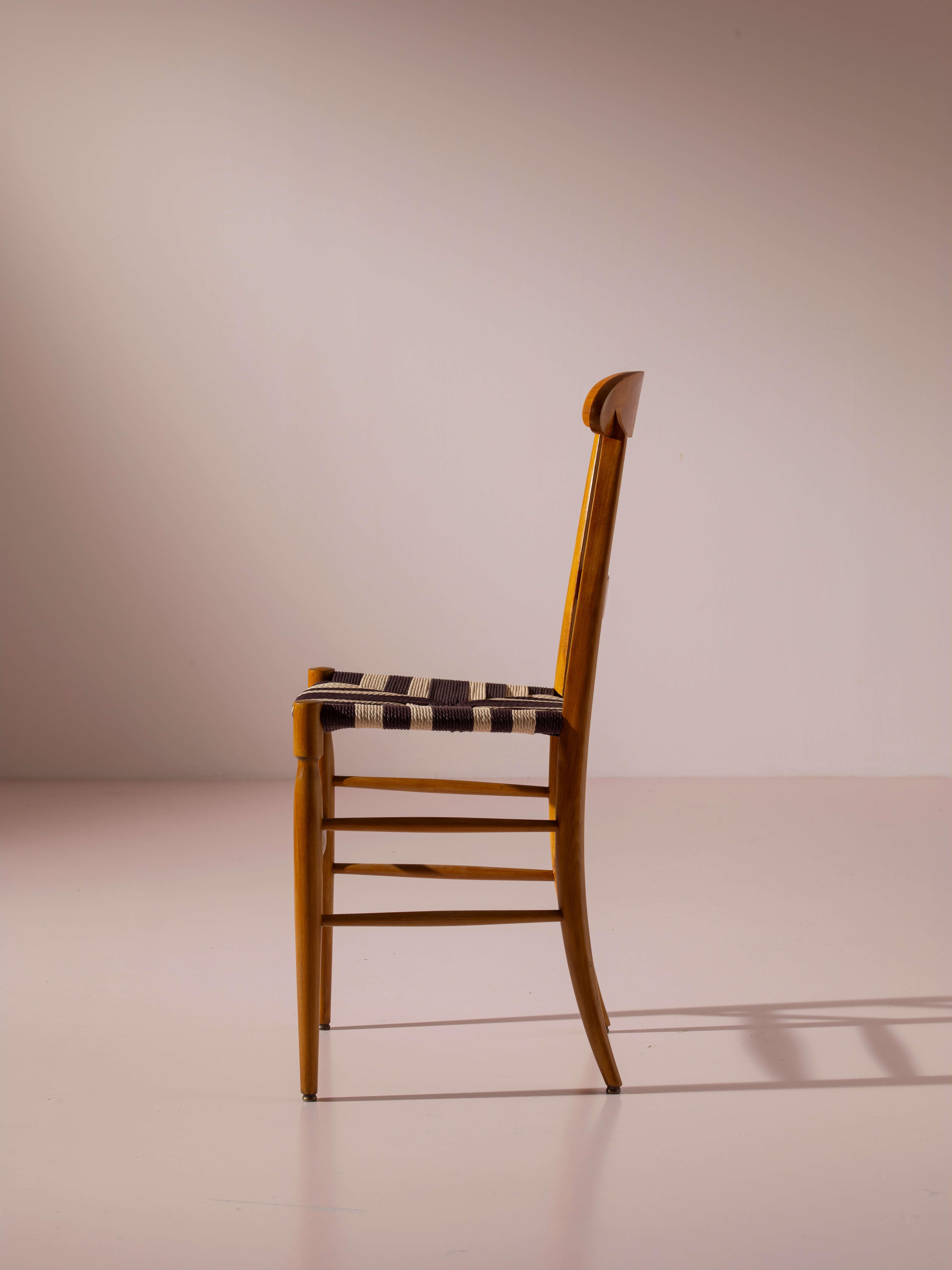 Campanino set of 8 beechwood and rope dining chairs, Chiavari, Italy, 1960s For Sale 3