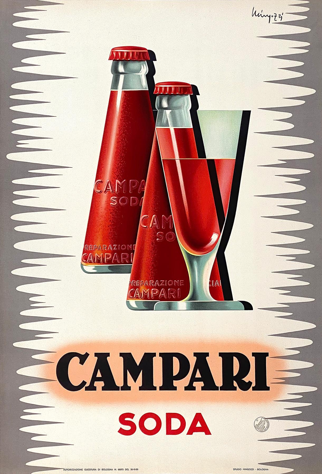 Stunning original 1950s Italian alcohol advertising poster for Campari Soda featuring a wonderful design by Giovanni Mingozzi

Founded in Milan in 1860 by Gaspare Campari. By 1920, the first of the iconic Campari cocktails were invented and the