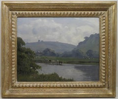 Antique English Cattle On The River Wye - original oil painting by Campbell Mellon RBA