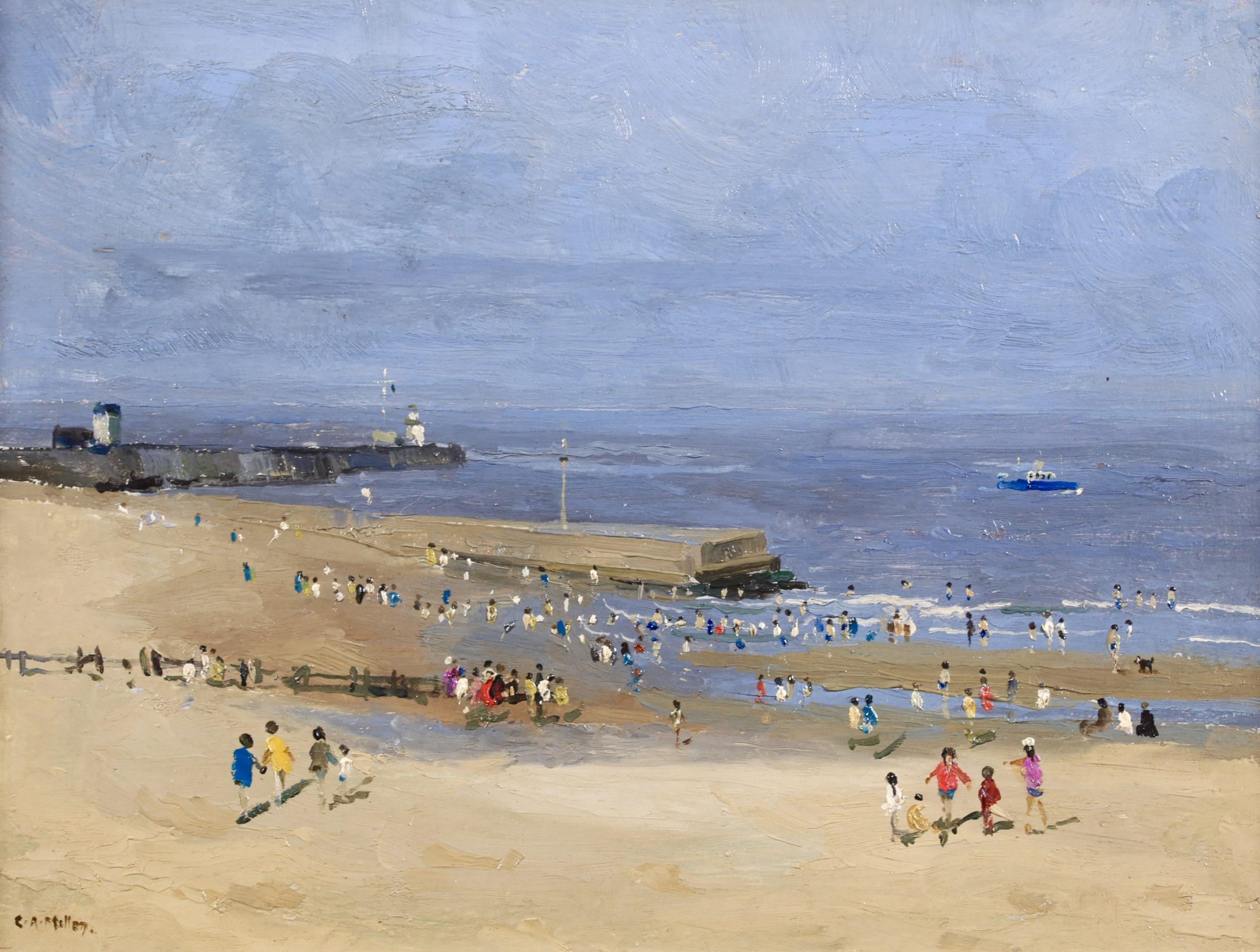 Bassa marea - Gorleston - Paesaggio figurativo impressionista Olio di Campbell Mellon - Painting di Campbell Archibald Mellon