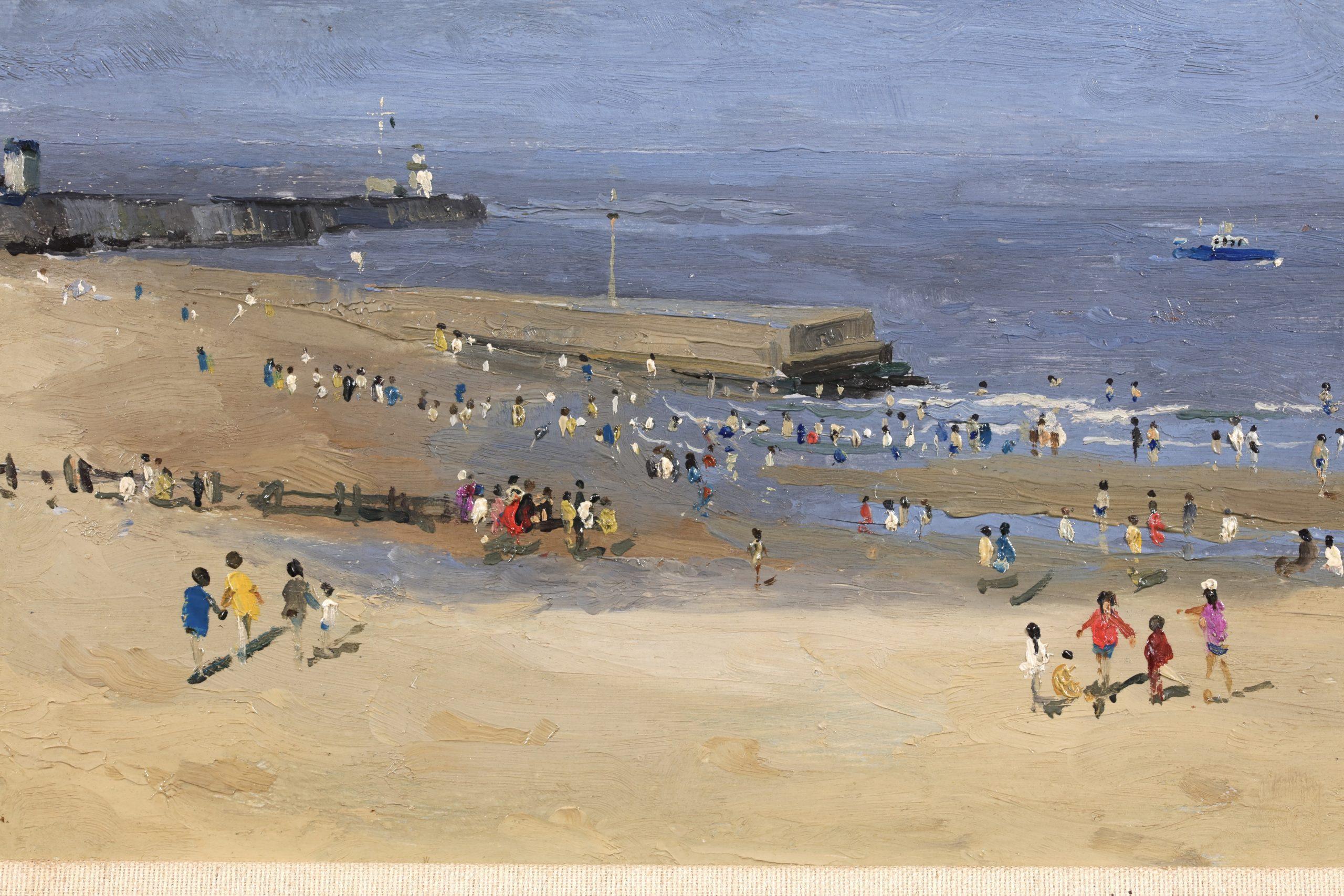 Bassa marea - Gorleston - Paesaggio figurativo impressionista Olio di Campbell Mellon 1