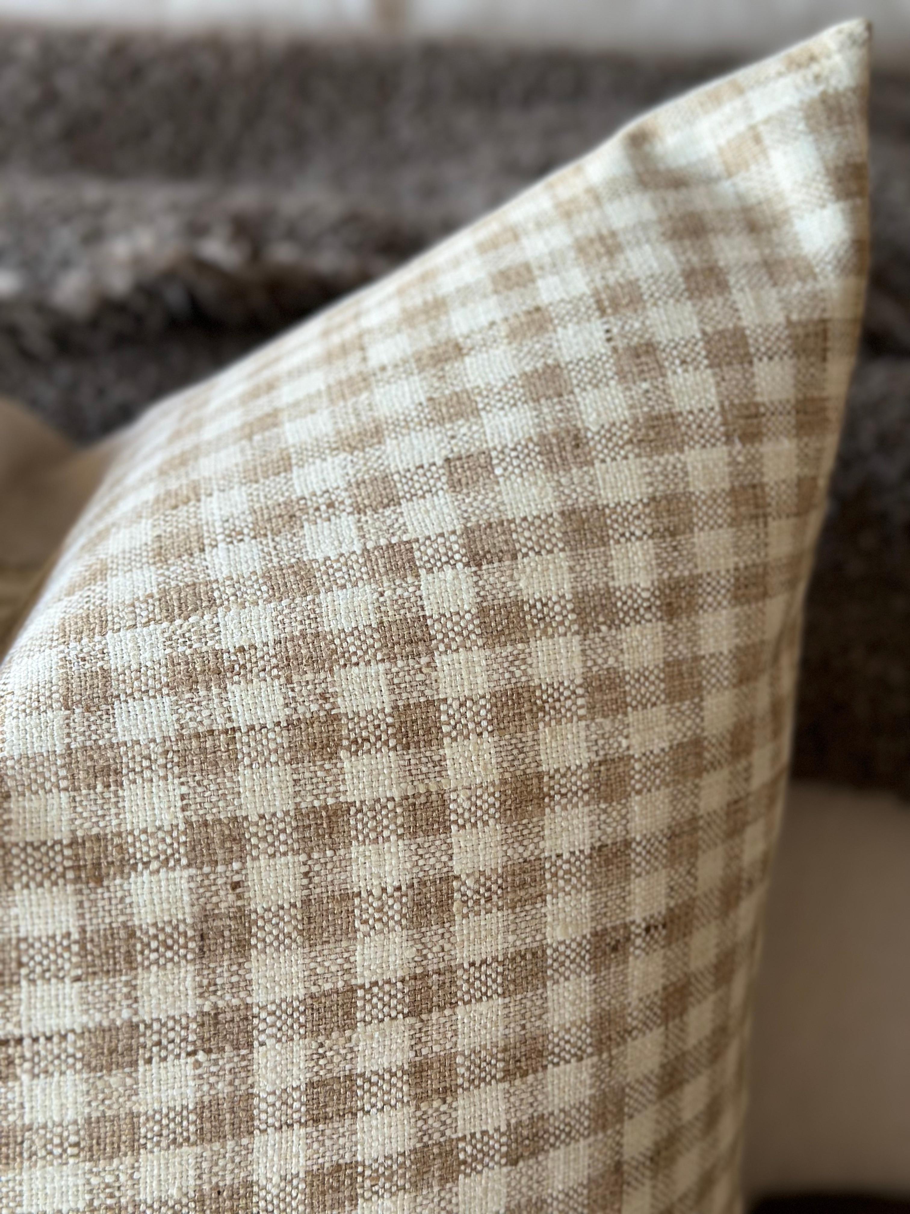 Contemporary Campbell Checkered Linen Pillow with Down Feather Insert