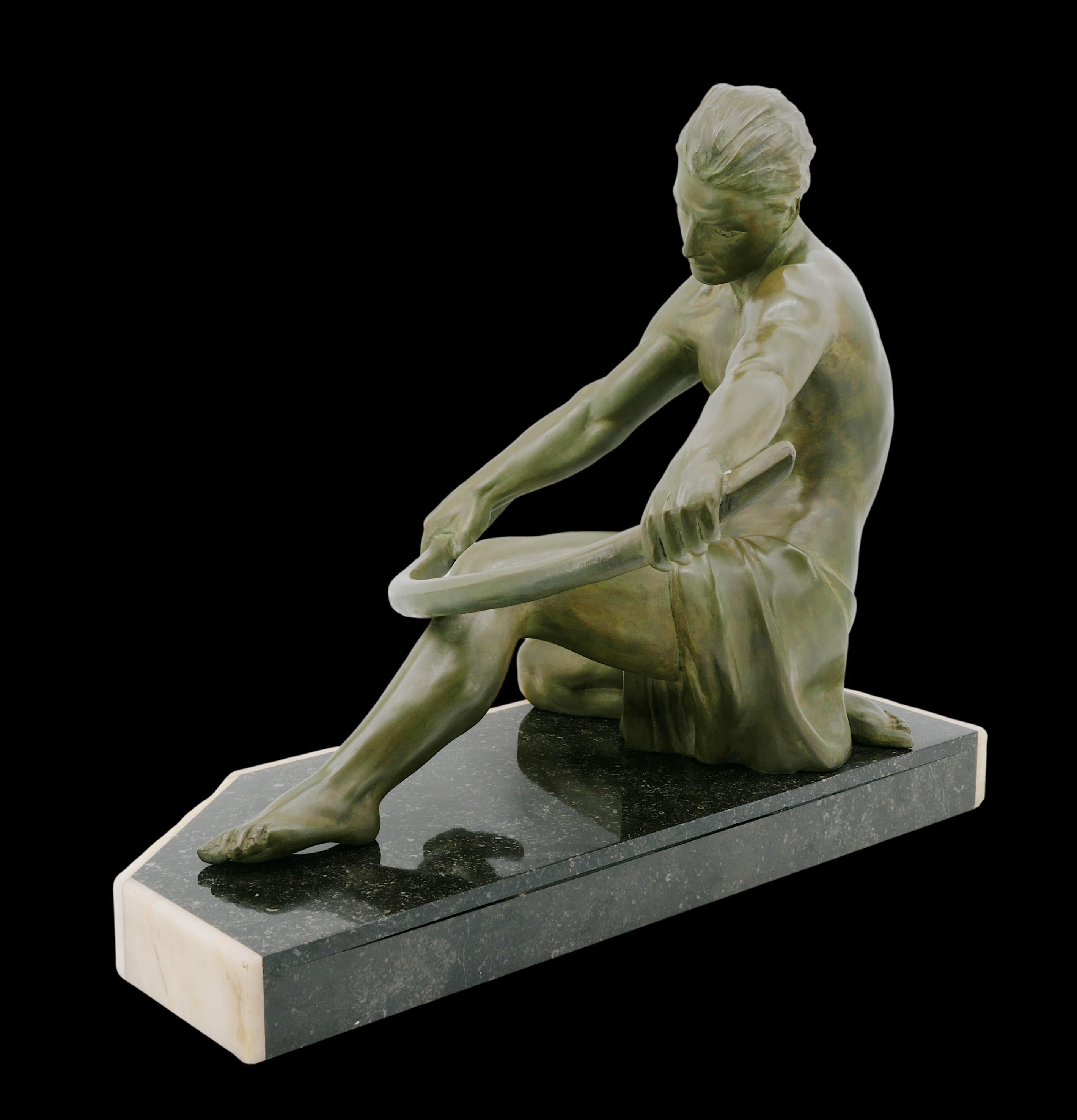CAMPBELL French Art Deco Man Sculpture, 1920 For Sale 5
