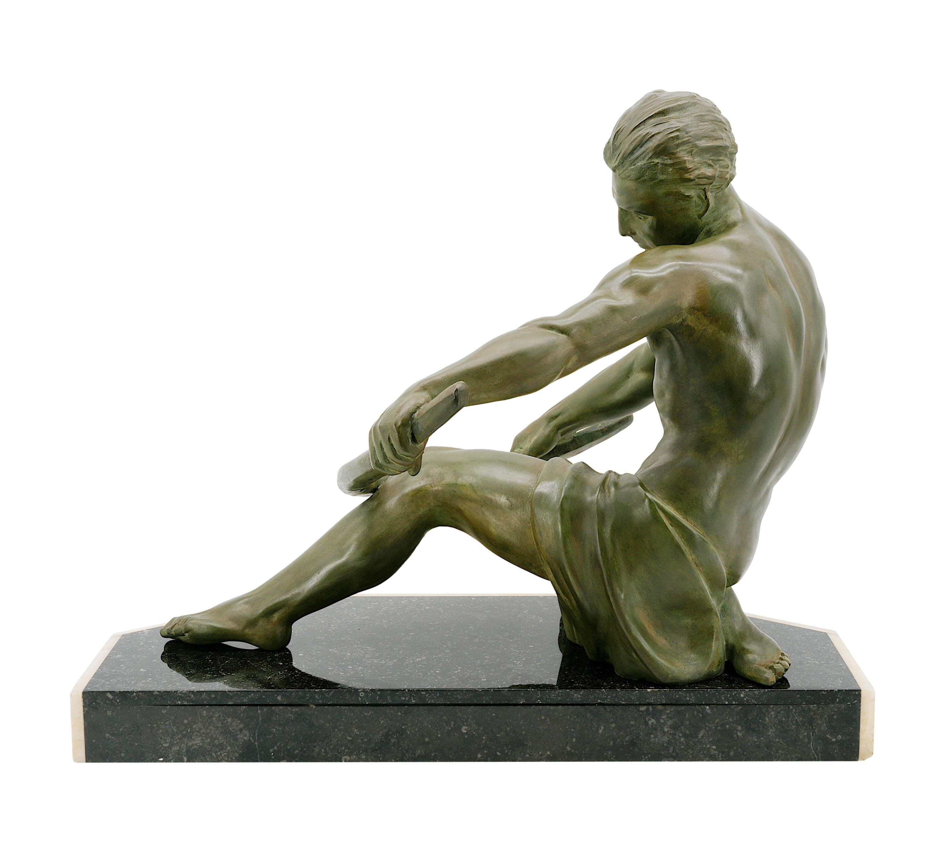 CAMPBELL French Art Deco Man Sculpture, 1920 For Sale 6