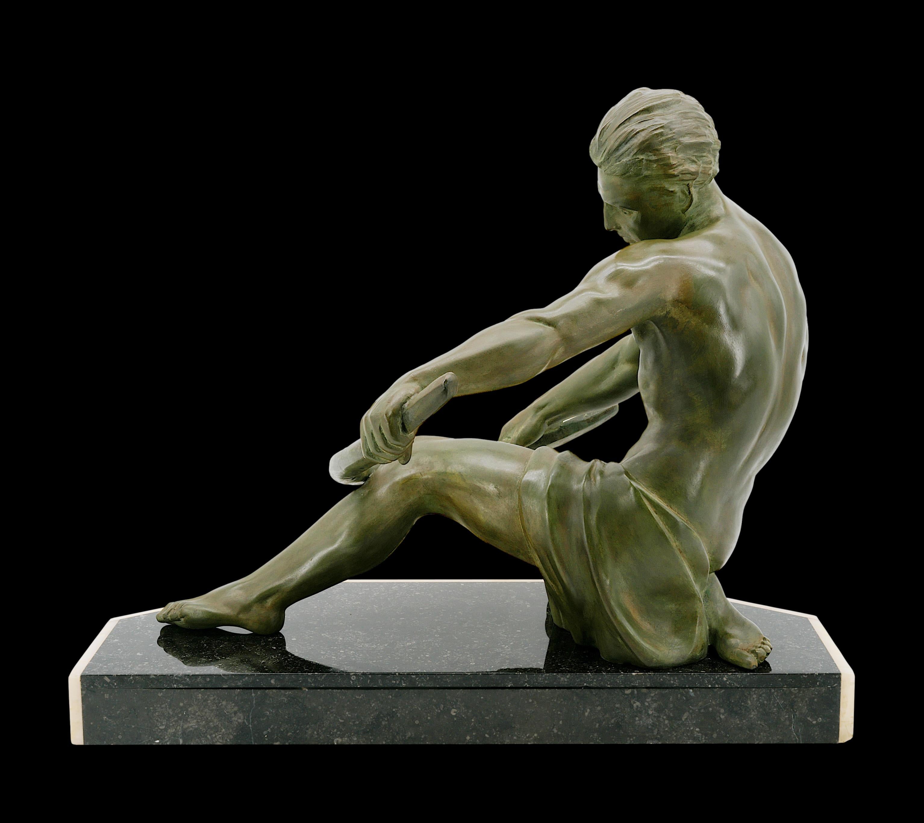 CAMPBELL French Art Deco Man Sculpture, 1920 For Sale 7