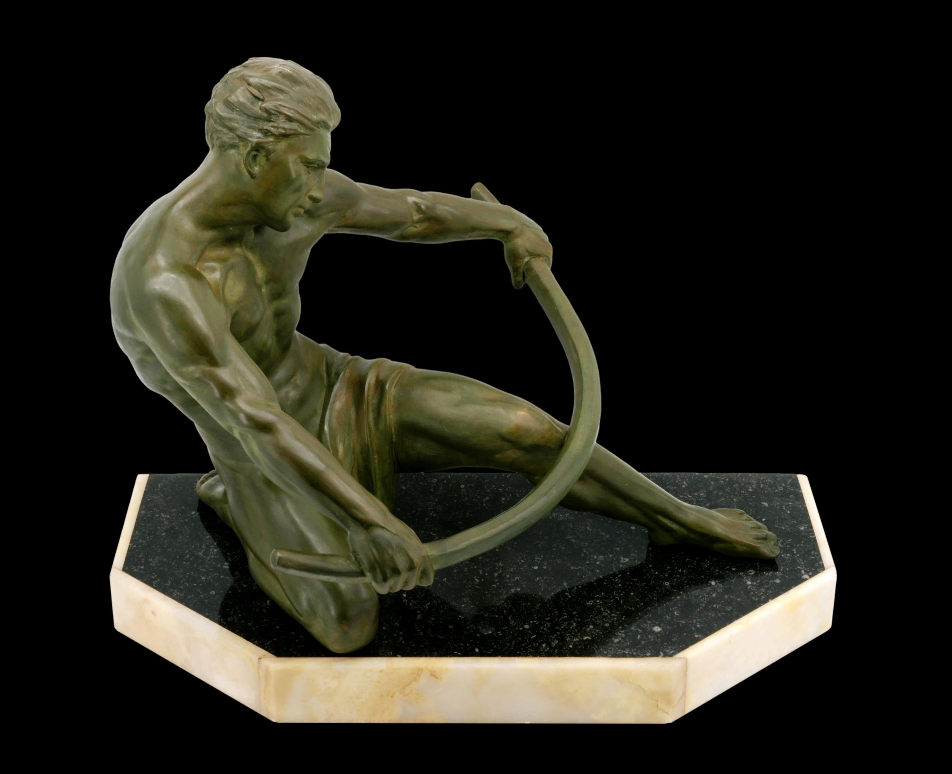 Early 20th Century CAMPBELL French Art Deco Man Sculpture, 1920 For Sale