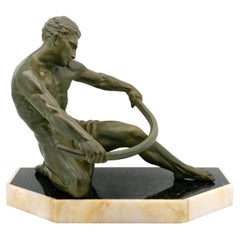 Campbell French Art Deco Man Sculpture, Spelter & Onyx, Circa 1920"