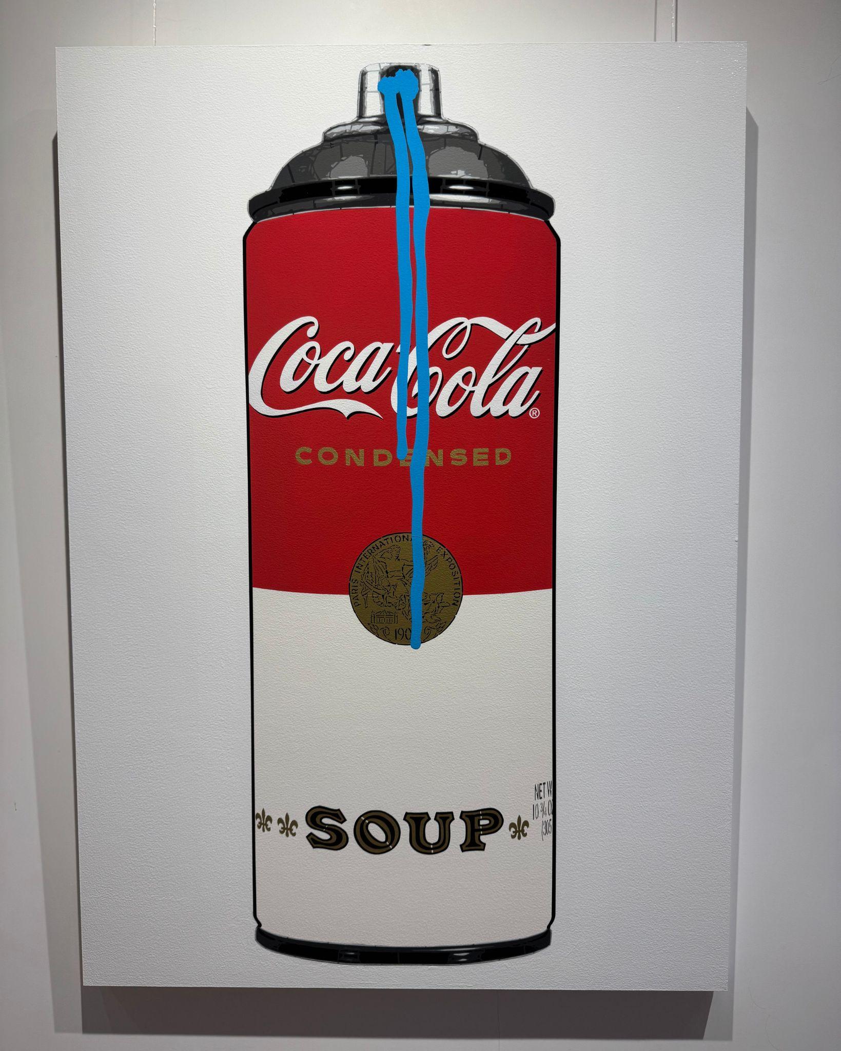 Coca-Soup 2024 (Goccia Blu) - Figurative Painting Grigio di Campbell la Pun