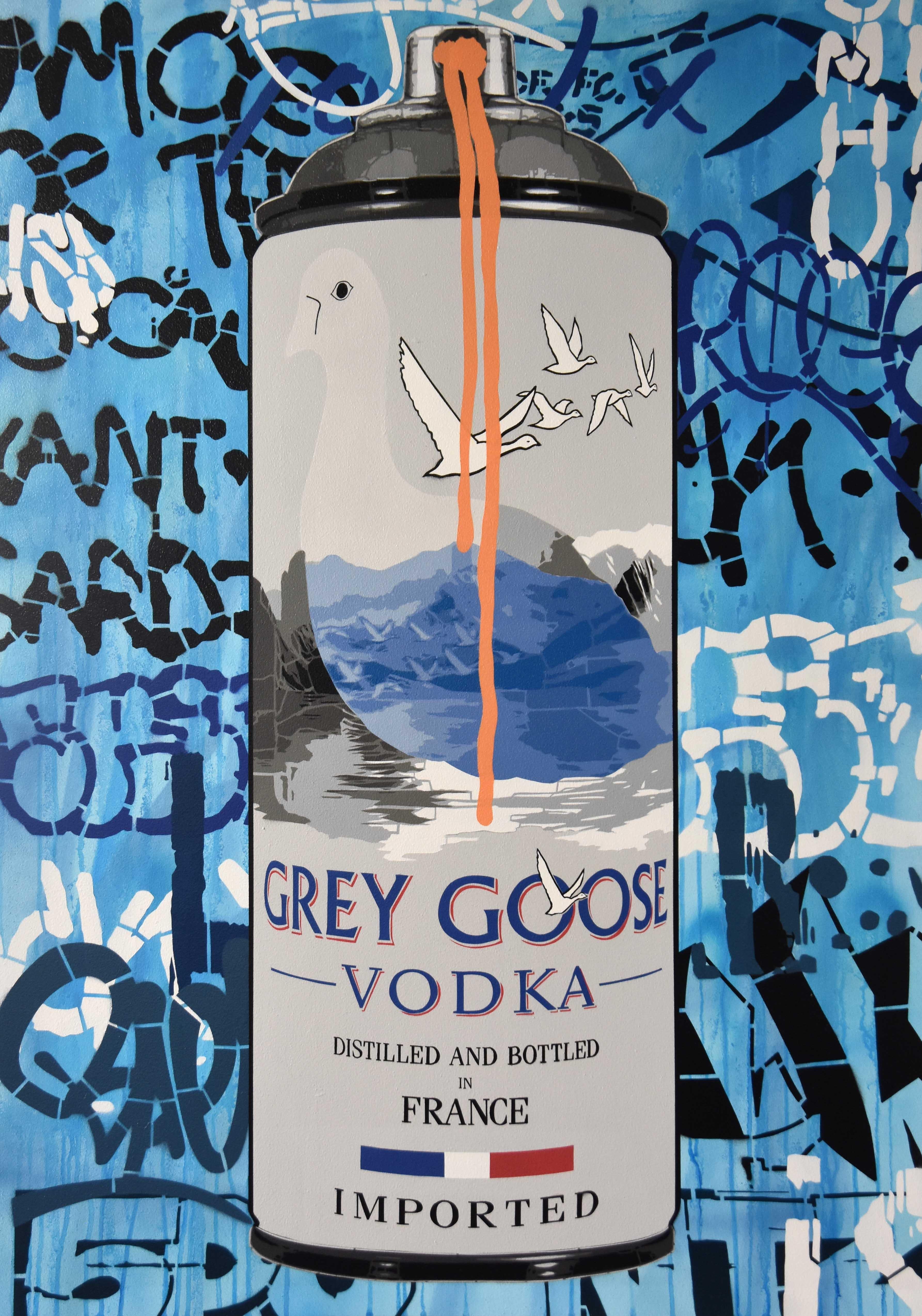 Grey Goose - Street (Orange Drip) - Painting by Campbell la Pun