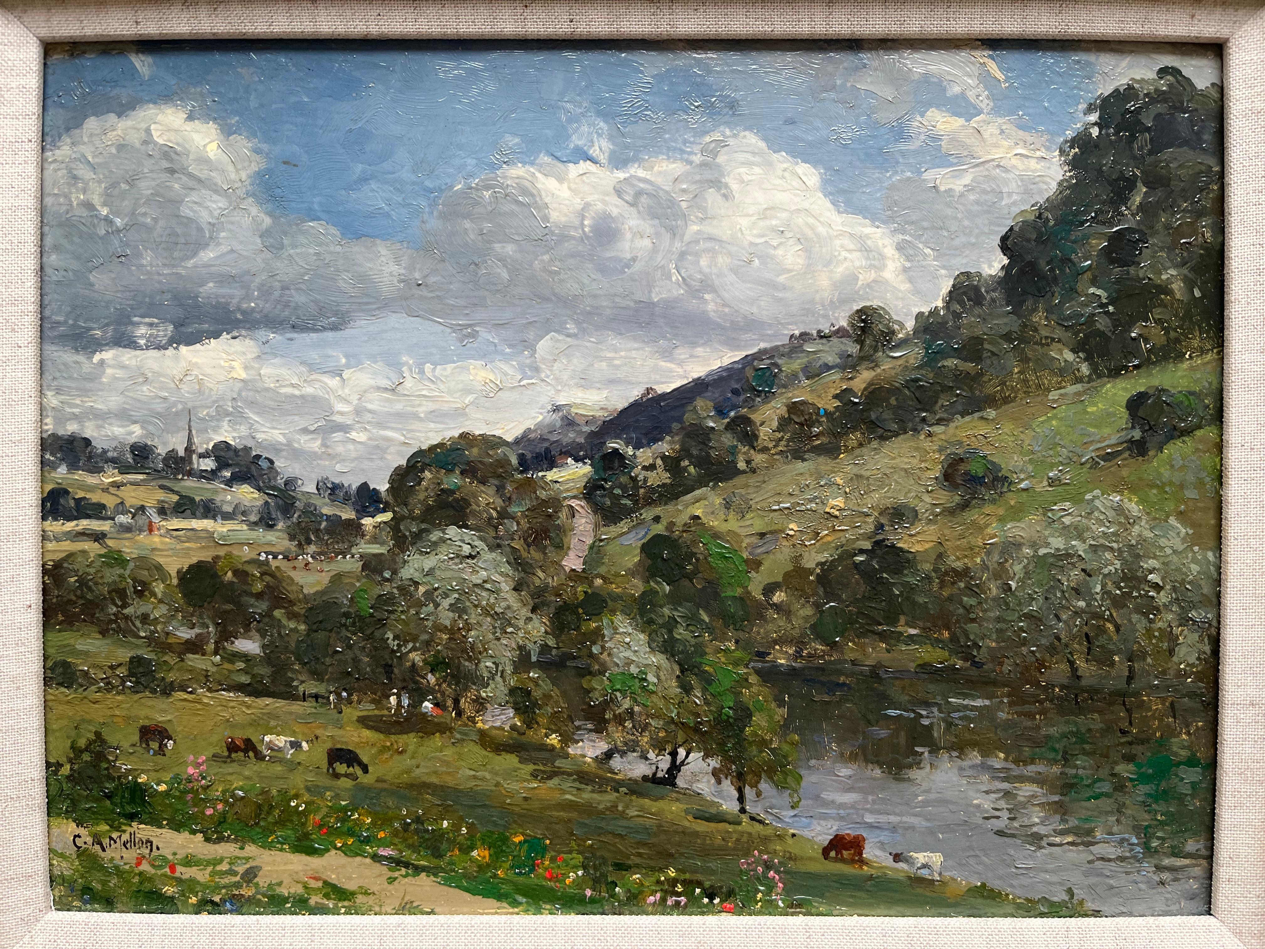 Scena impressionista britannica en plein air della Valle di Wye - Animal Painting Grigio di CAMPBELL MELLON