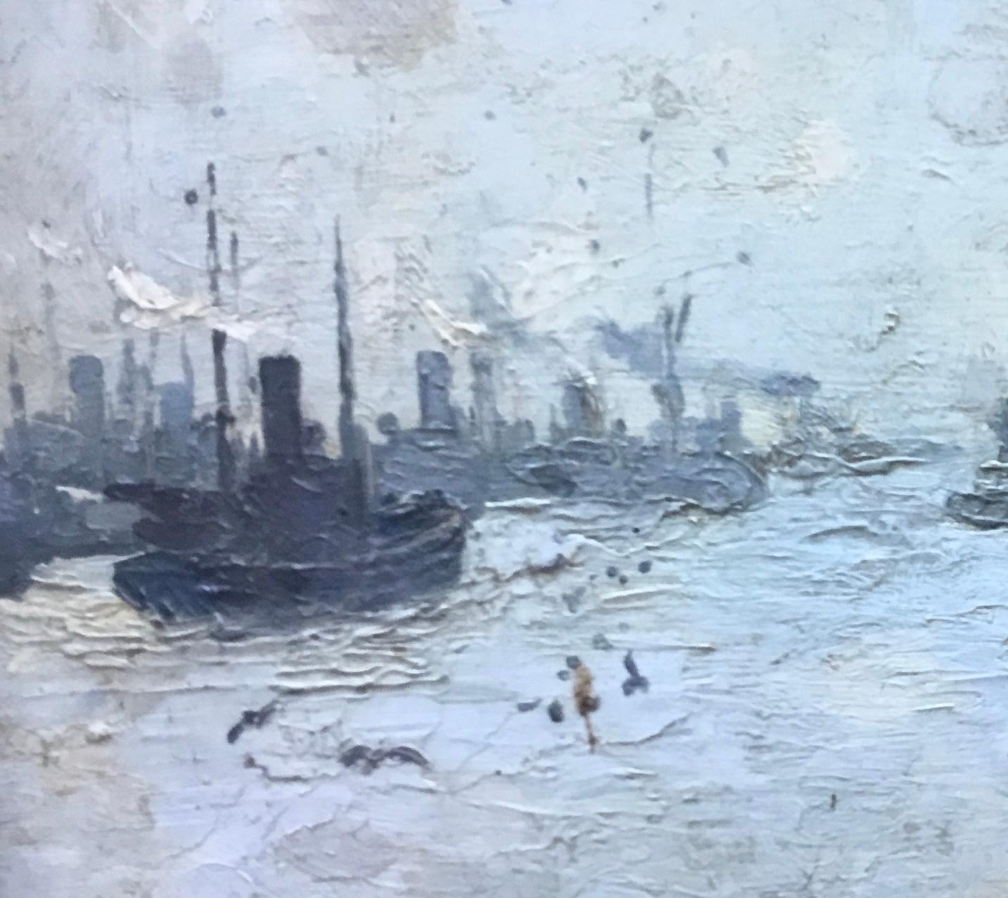 Gorleston harbour  Campbell Archibald Mellon was born in on 16 June 1878_1955 - Impressionist Painting by CAMPBELL MELLON