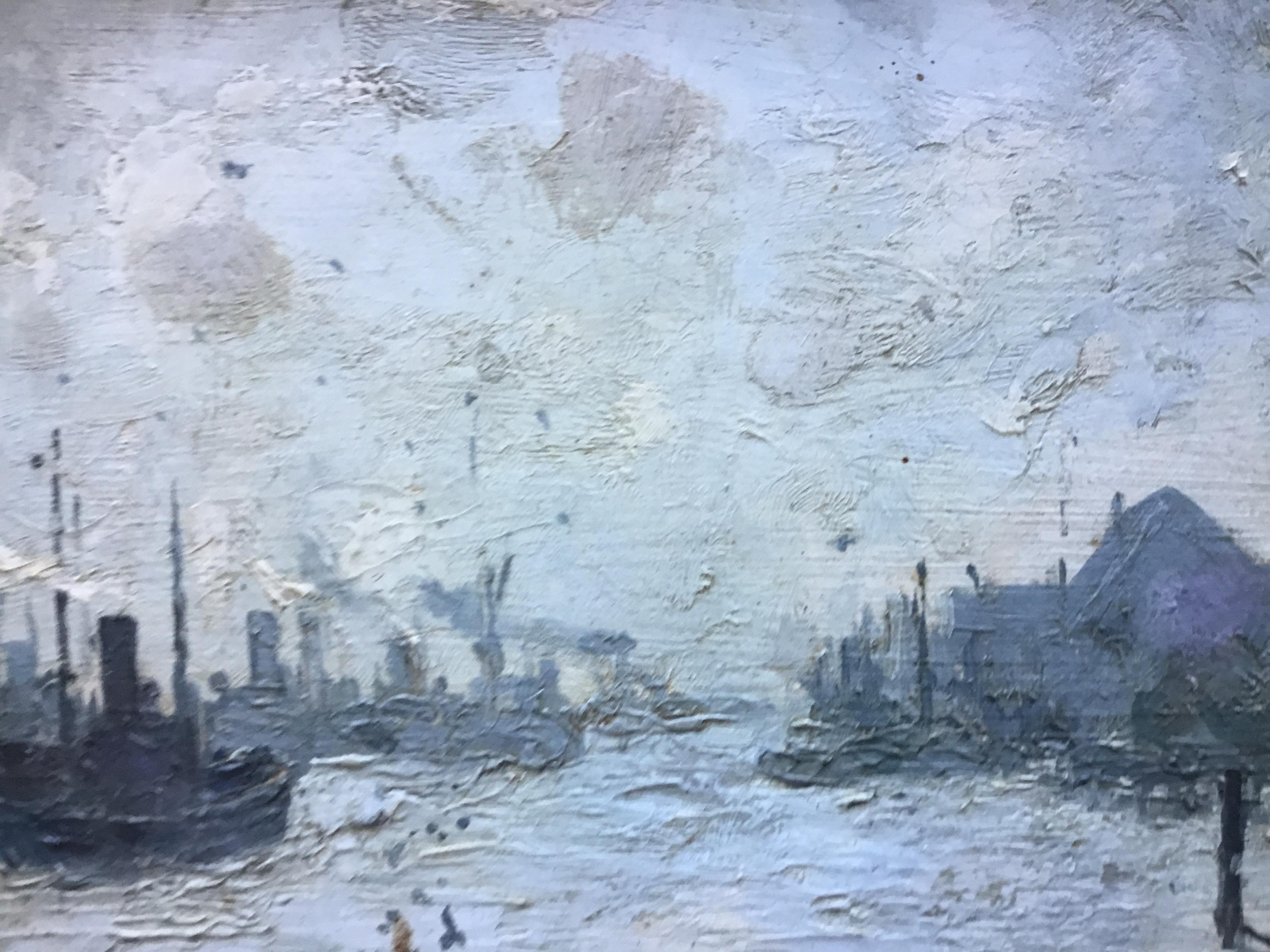 Gorleston harbour  Campbell Archibald Mellon was born in on 16 June 1878_1955 - Gray Landscape Painting by CAMPBELL MELLON