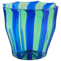 Campbell-Rey Octagonal Striped Tumbler in Green and Blue Murano Glass