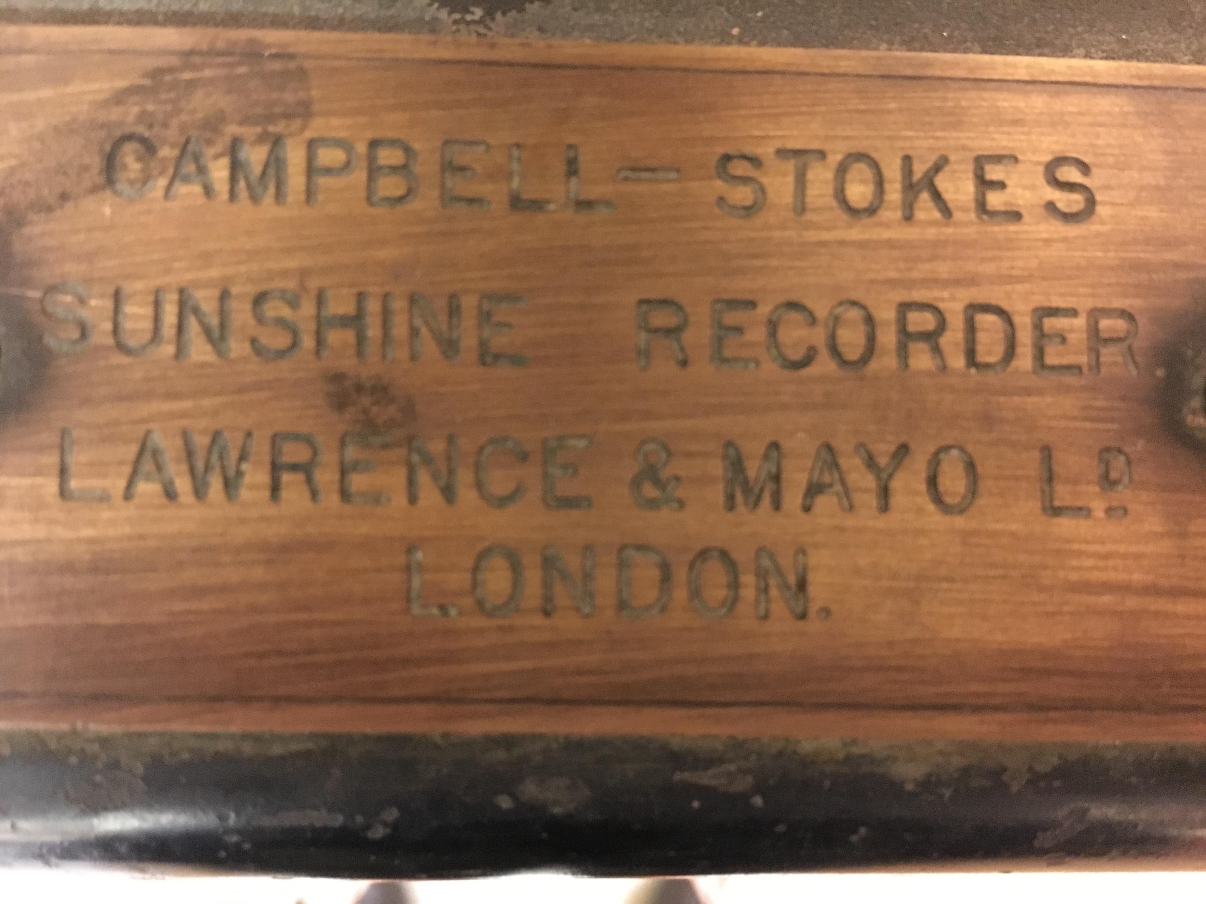 Campbell Stokes Sunshine Recorder by Lawrence and Mayo, London In Good Condition In Nantucket, MA