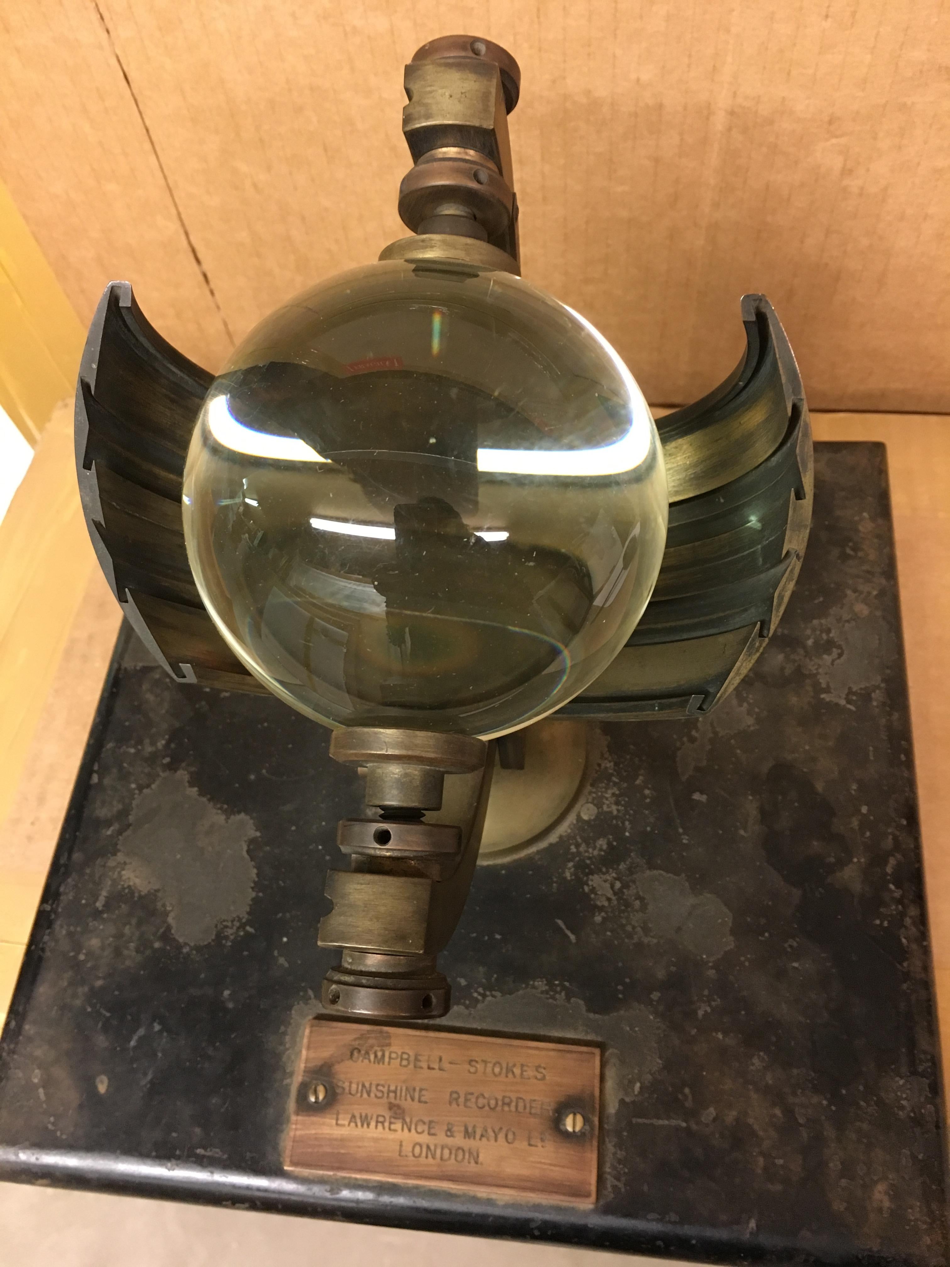 Brass Campbell Stokes Sunshine Recorder by Lawrence and Mayo, London