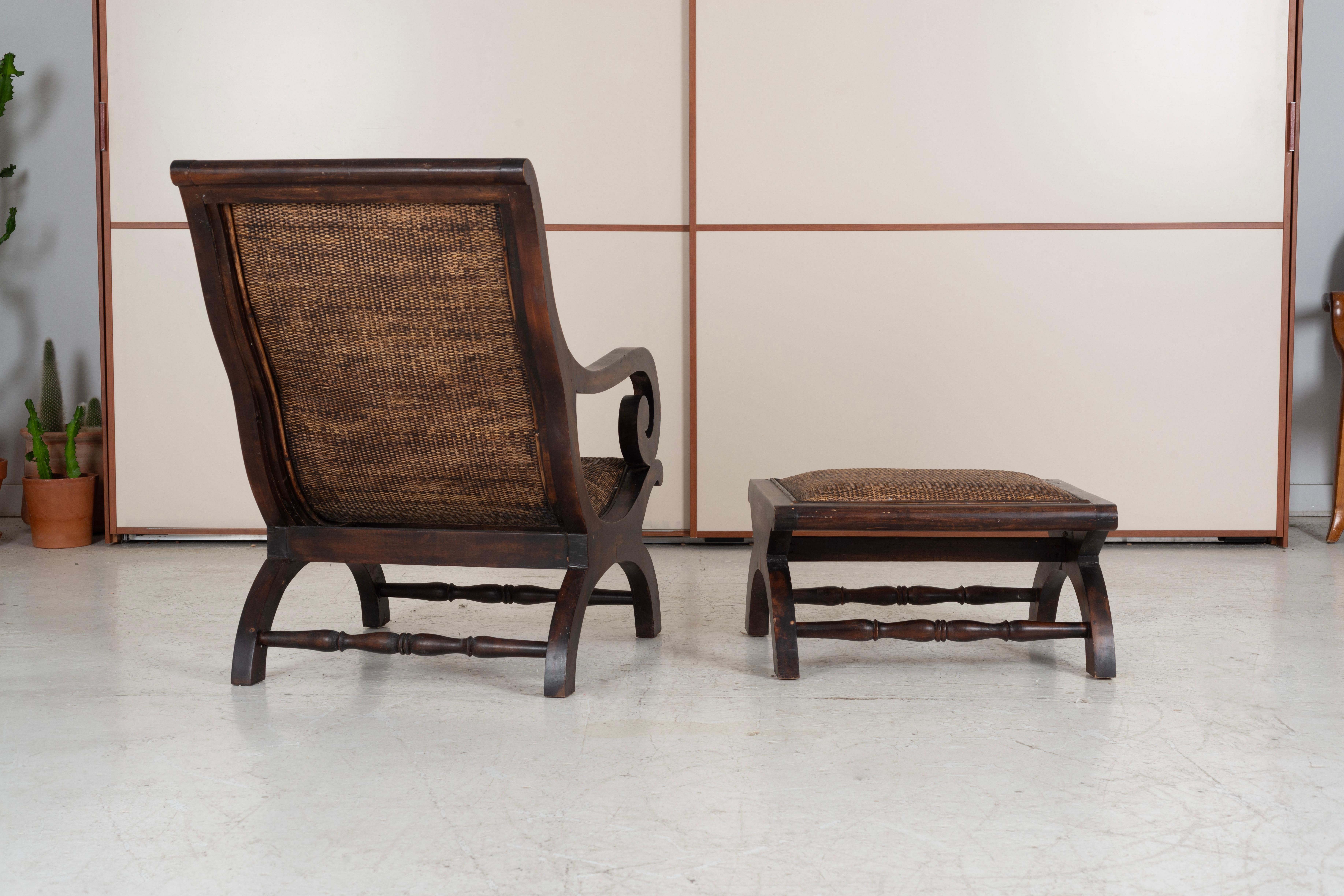 Indian Campeche Lounge Chair and Ottoman  For Sale
