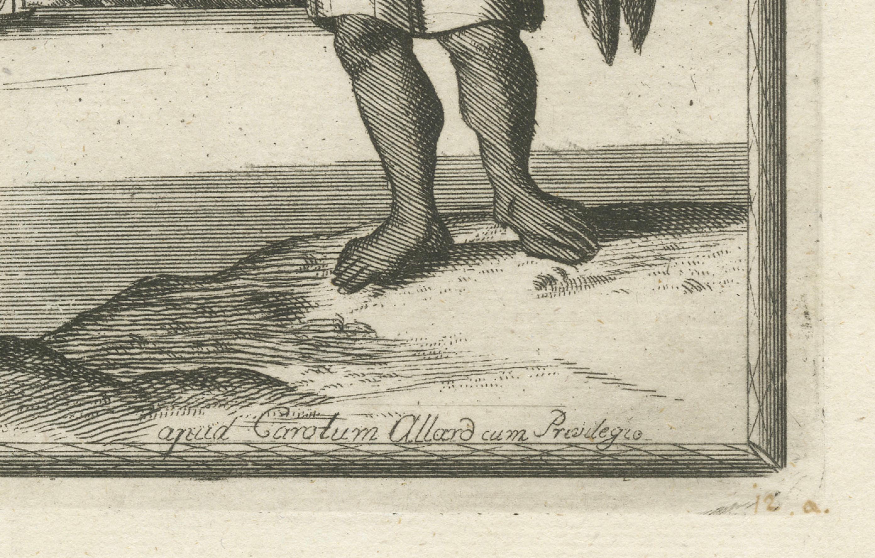 Campeche Mexico Engraving with Indigenous Figures by Allard Van der Aa, c1720