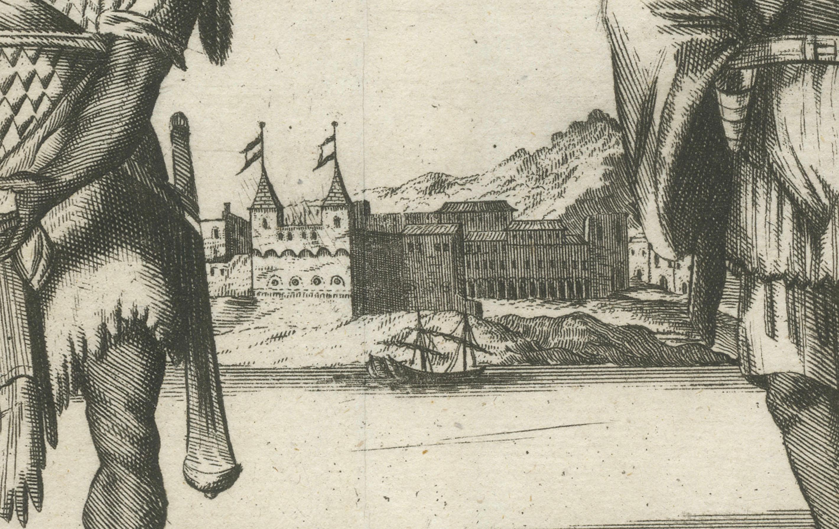 Campeche Mexico Engraving with Indigenous Figures by Allard Van der Aa, c1720