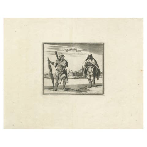 Campeche Mexico Engraving with Indigenous Figures by Allard Van der Aa, c1720