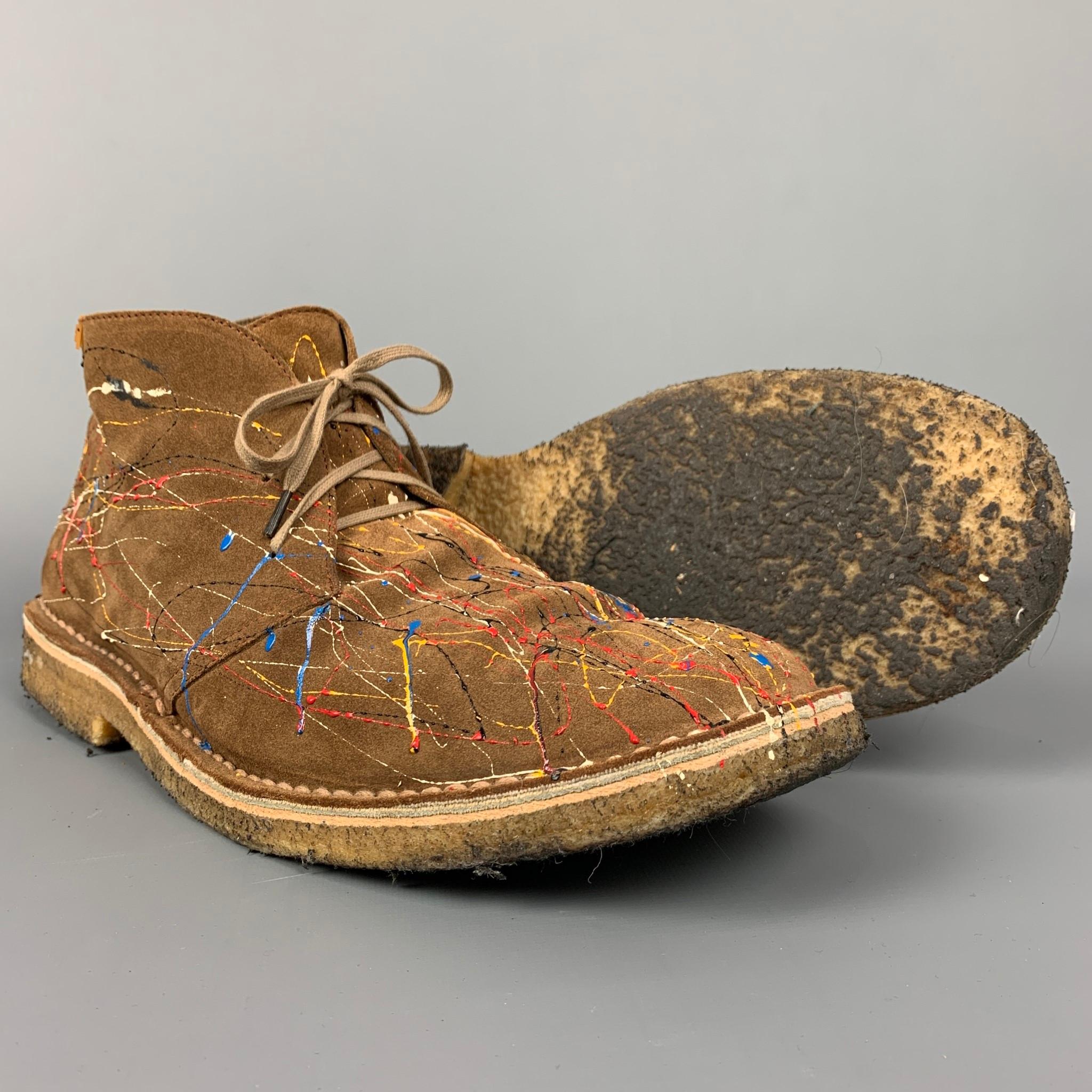 De los hombres CAMPER Talla 12 Botas Chukka Suela Crepé Ante Salpicadura de Pintura Marrón Claro